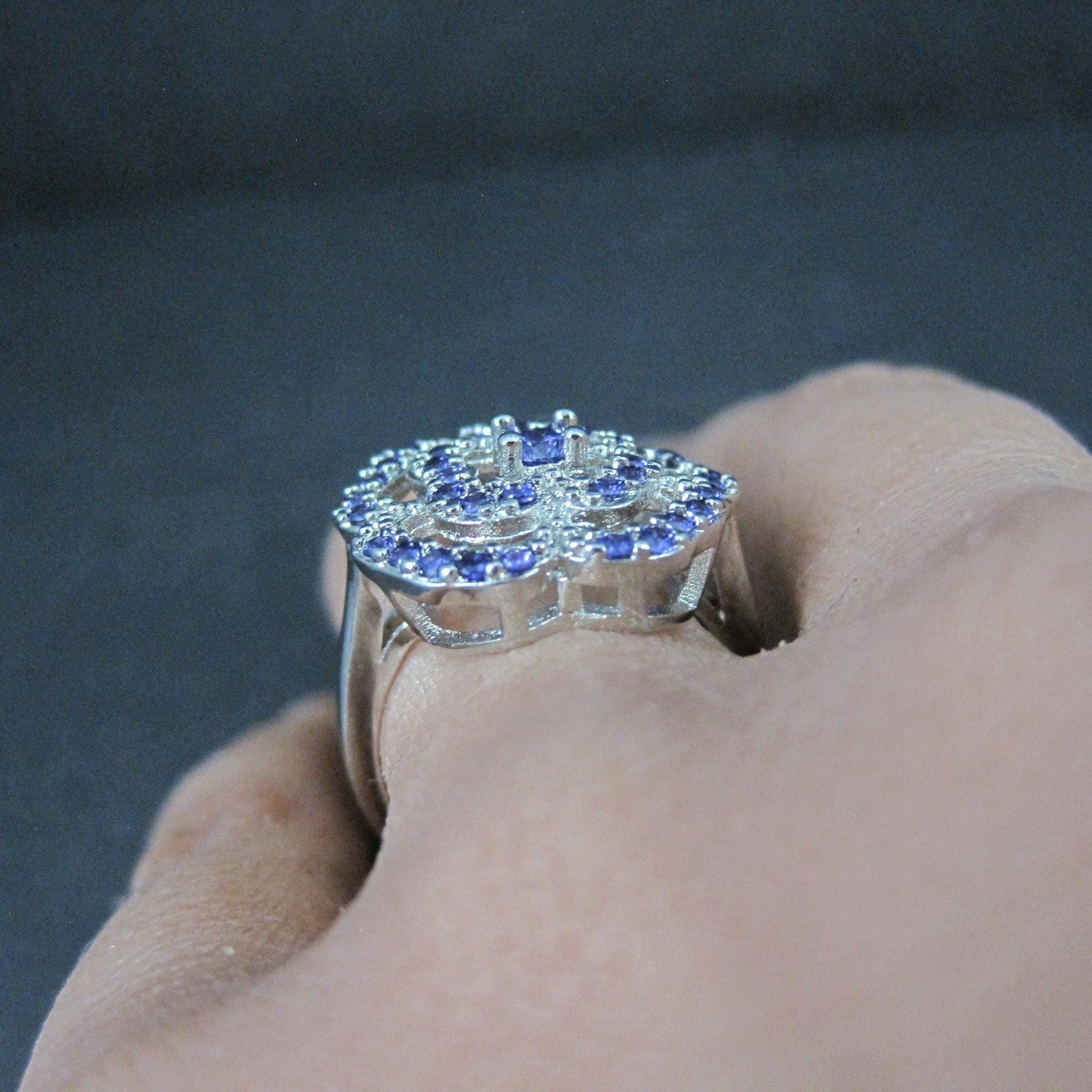 Purple Cubic Zirconia Flower Ring Size 6 Sterling Silver