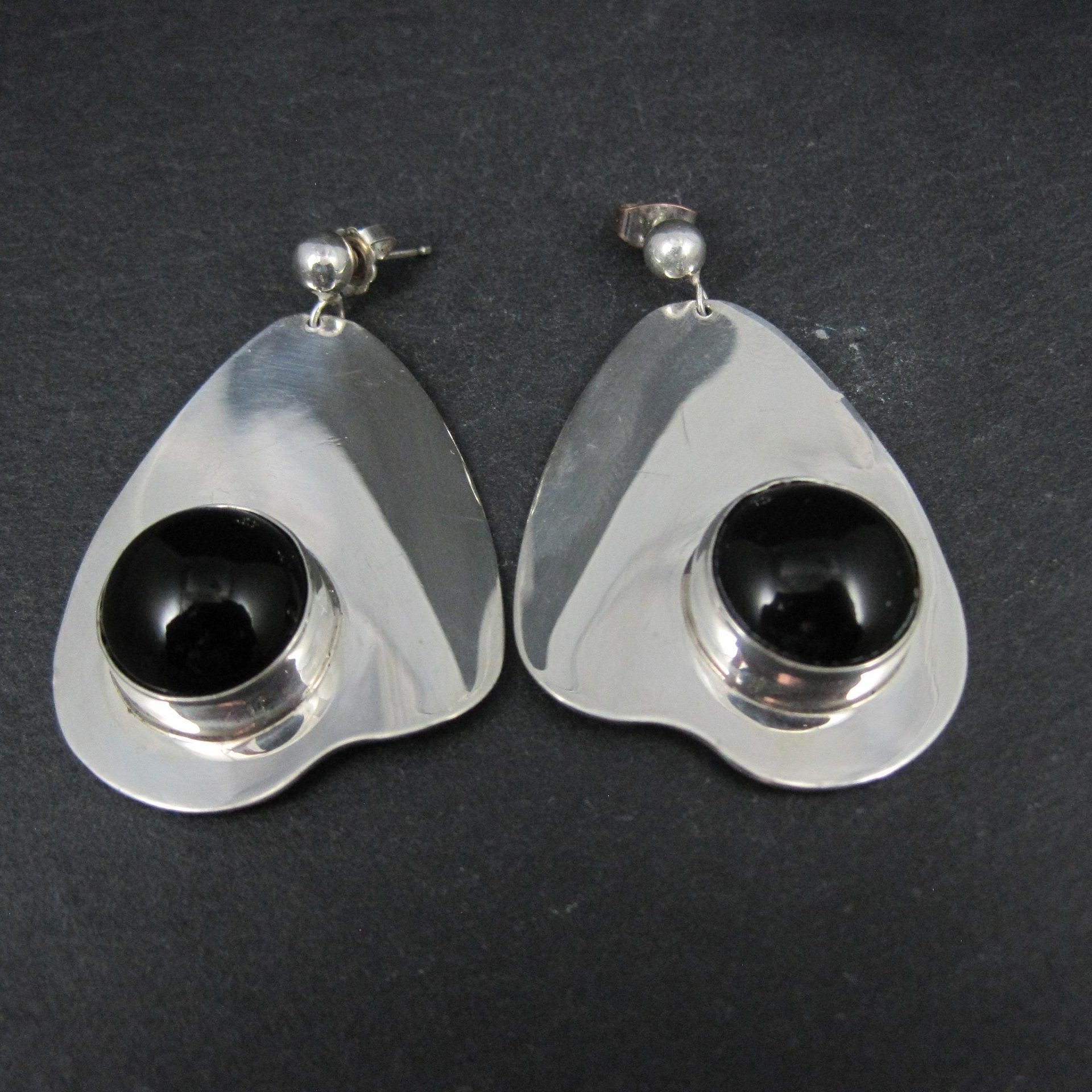 Large Sterling Silver Onyx Earrings Modernist M Kaye