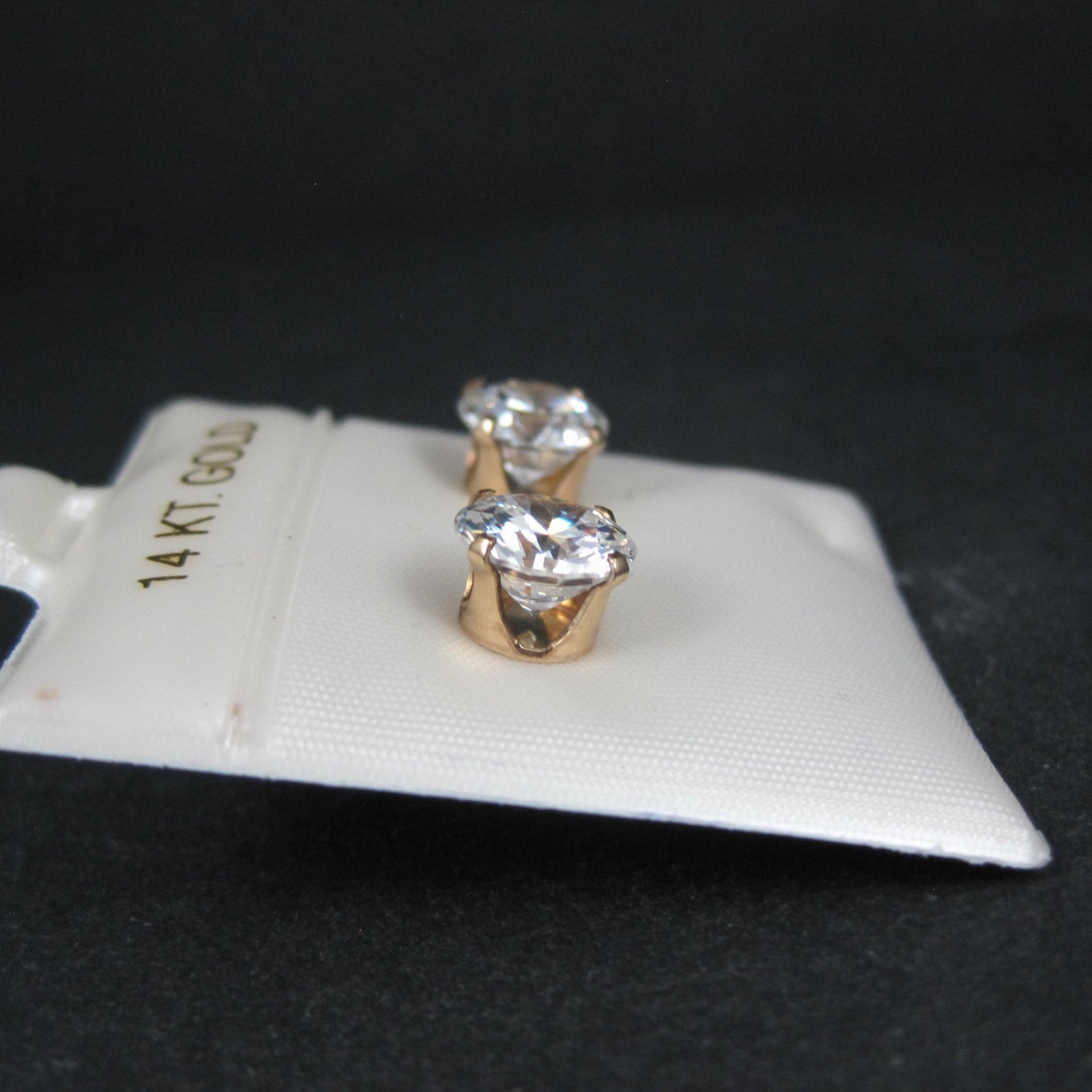 Vintage 8mm Cz Stud Earrings 14K Gold Filled New Old Stock
