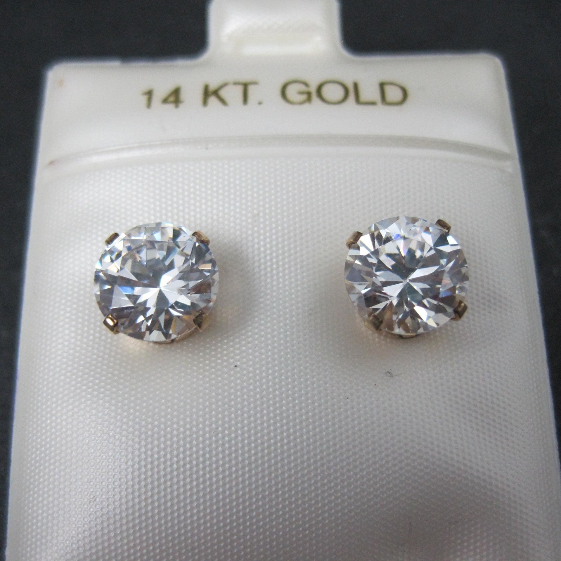 Vintage 8mm Cz Stud Earrings 14K Gold Filled New Old Stock