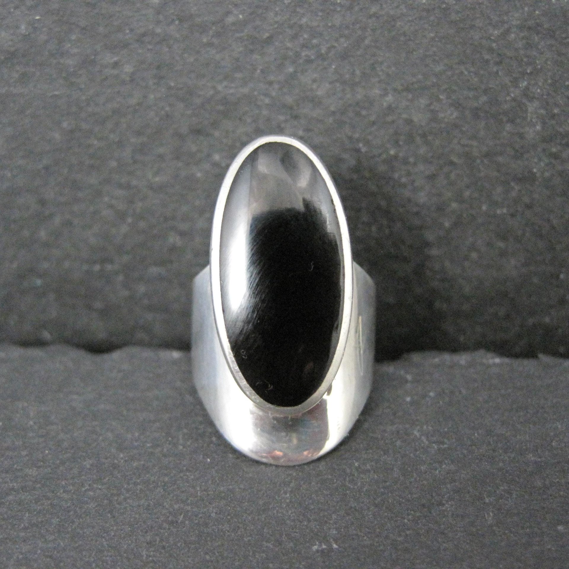 Vintage Sterling Silver Onyx Ring Size 5 Modernist