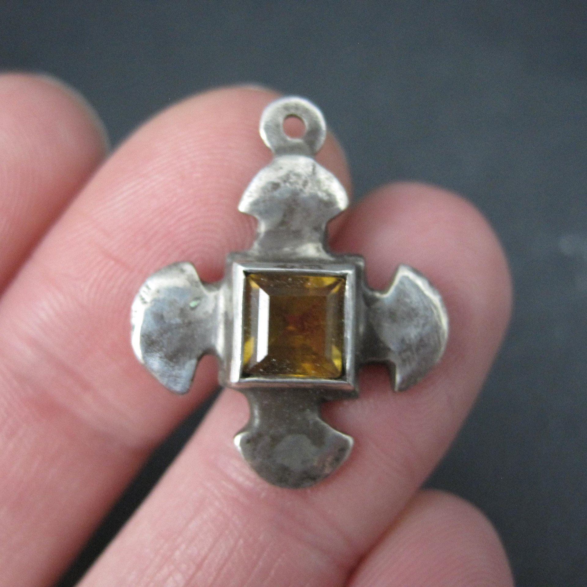 Vintage Sterling Silver Topaz Maltese Cross Charm
