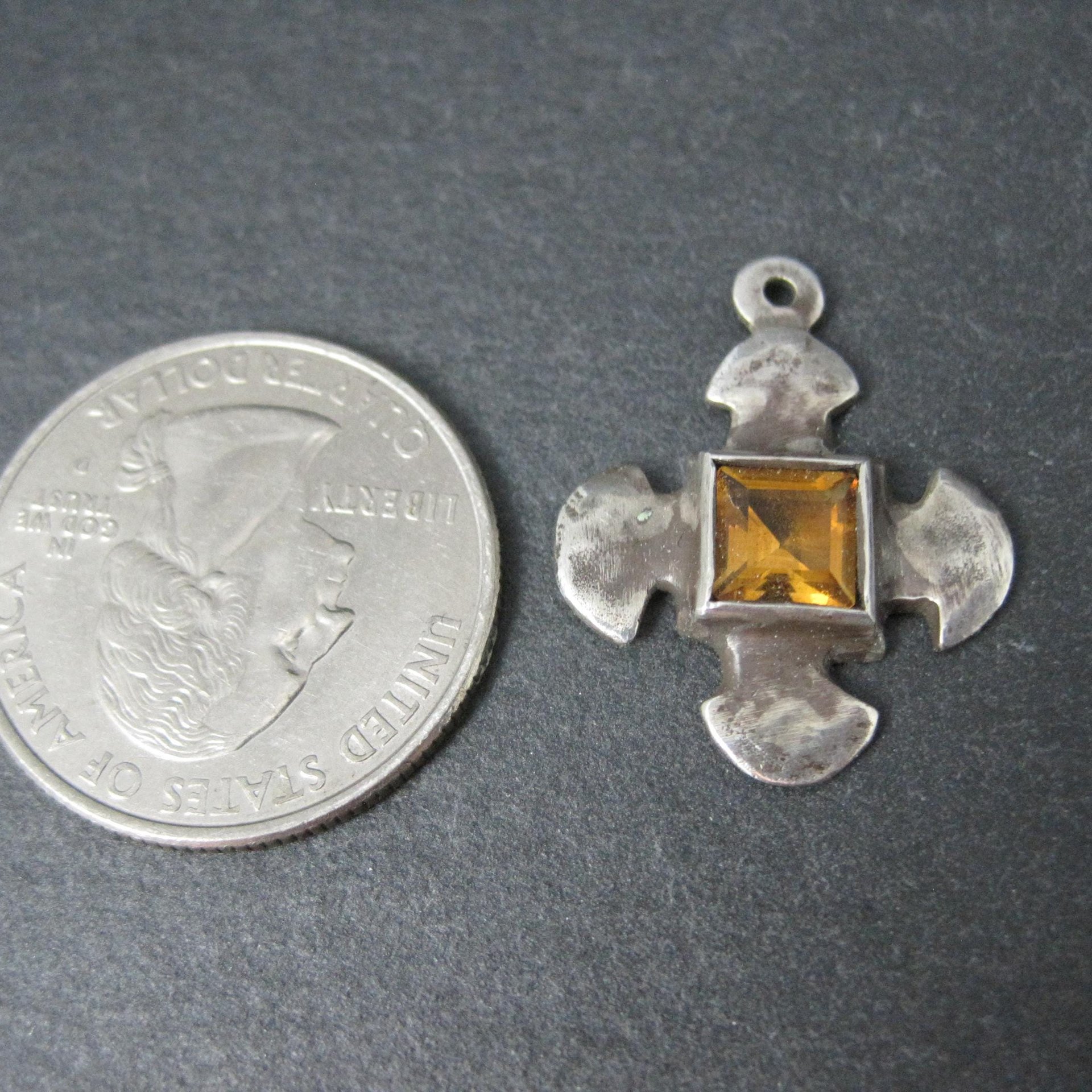 Vintage Sterling Silver Topaz Maltese Cross Charm