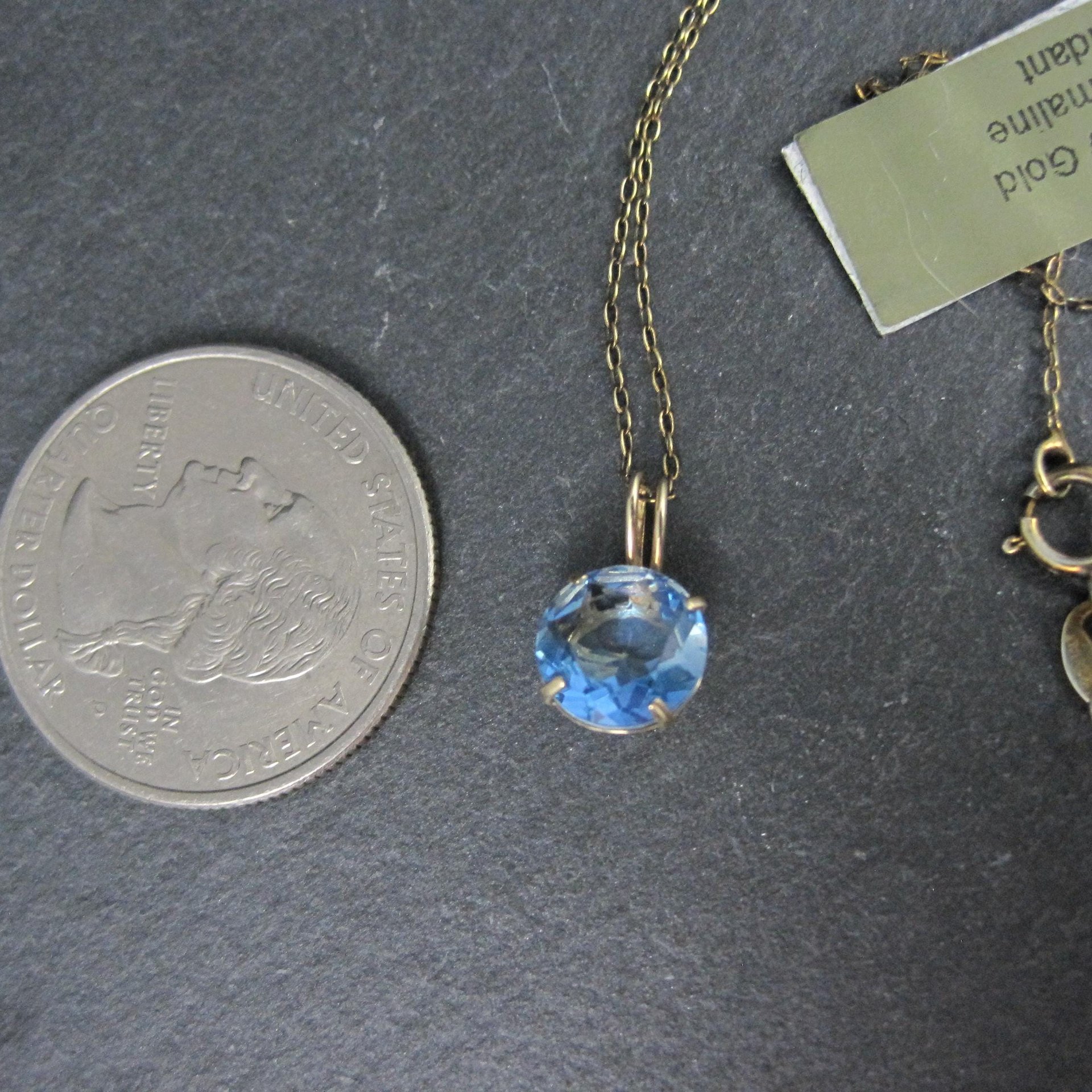 14K Blue Tourmaline Solitaire Pendant Necklace 2003 Vintage