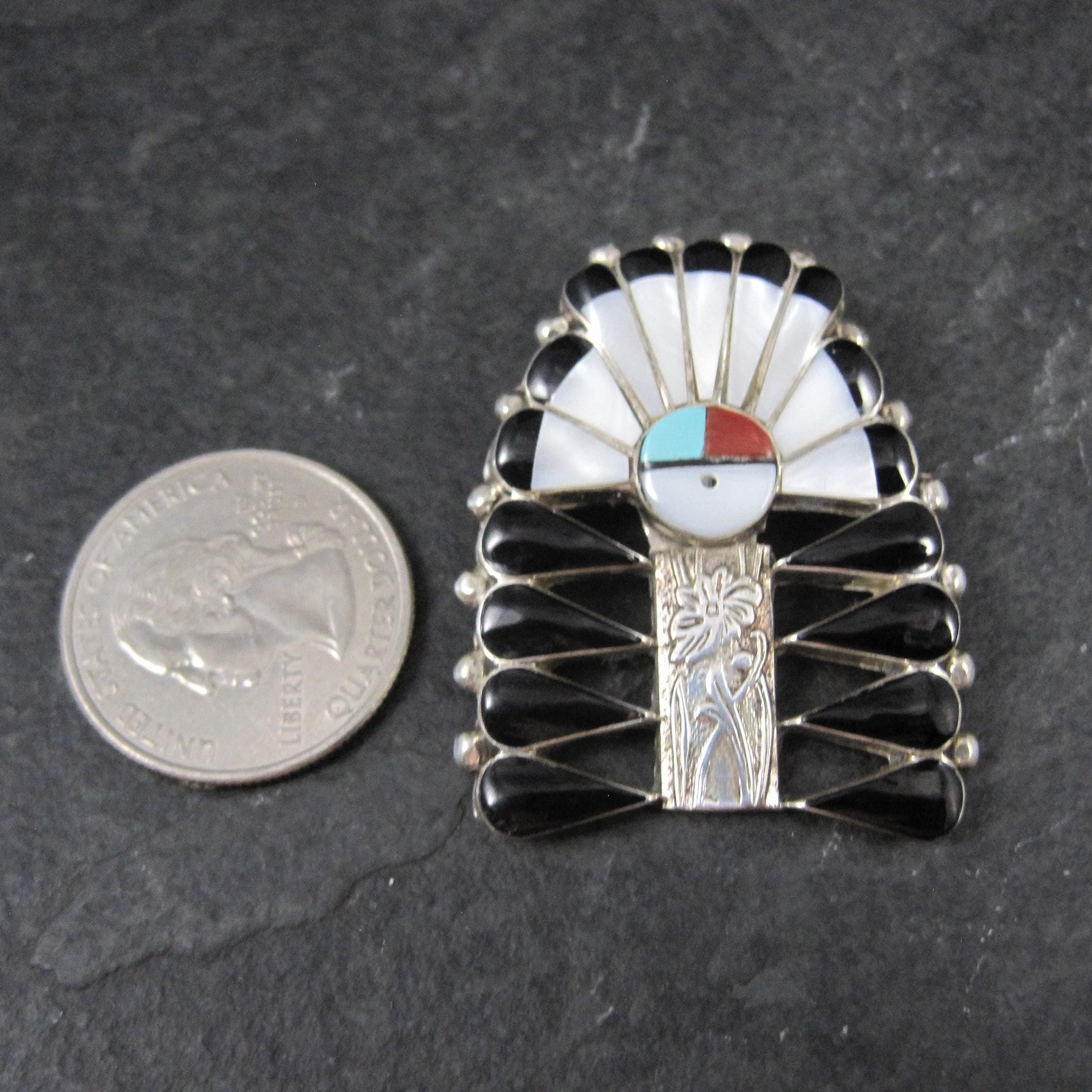 Southwestern Inlay Sunface Headdress Pendant Brooch