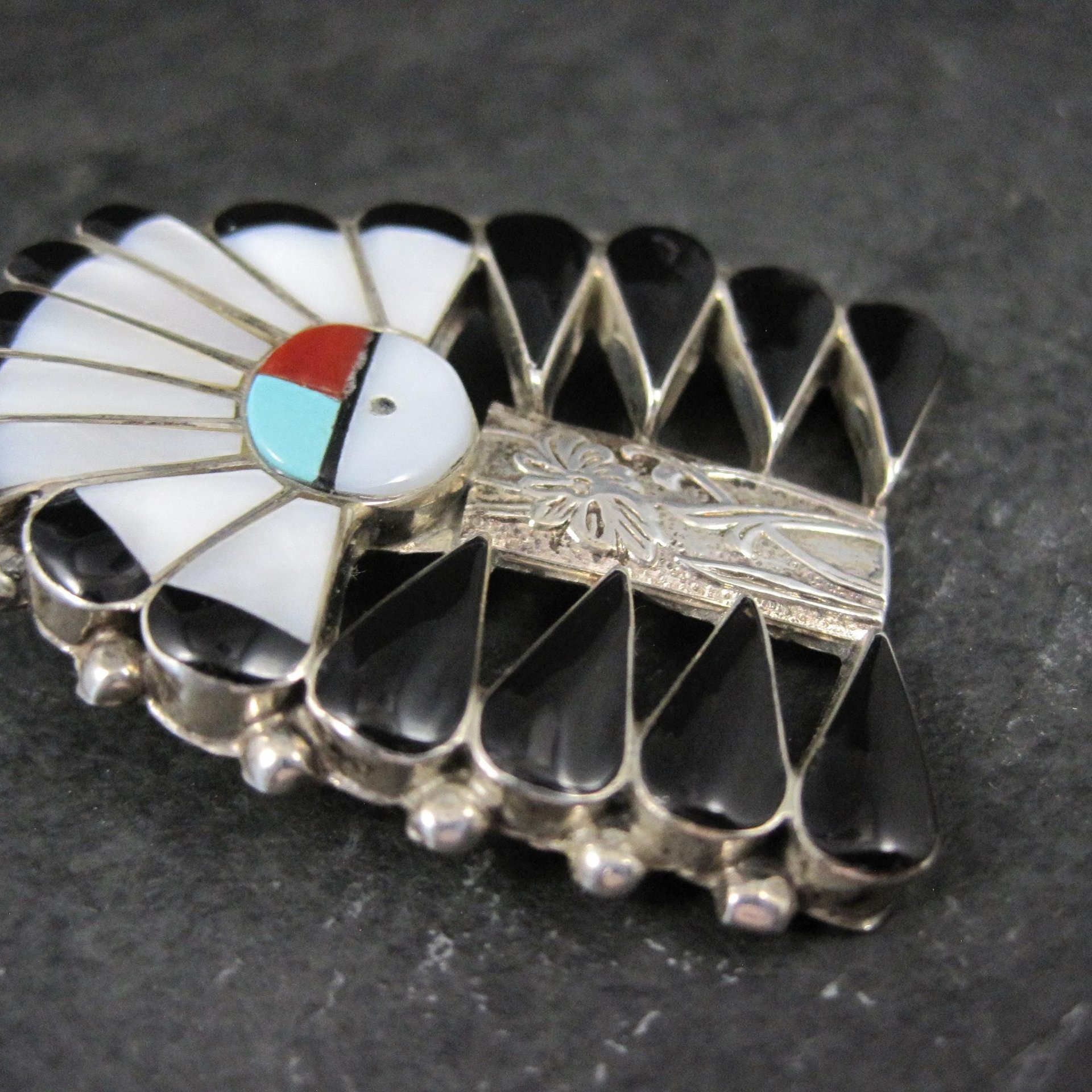 Southwestern Inlay Sunface Headdress Pendant Brooch