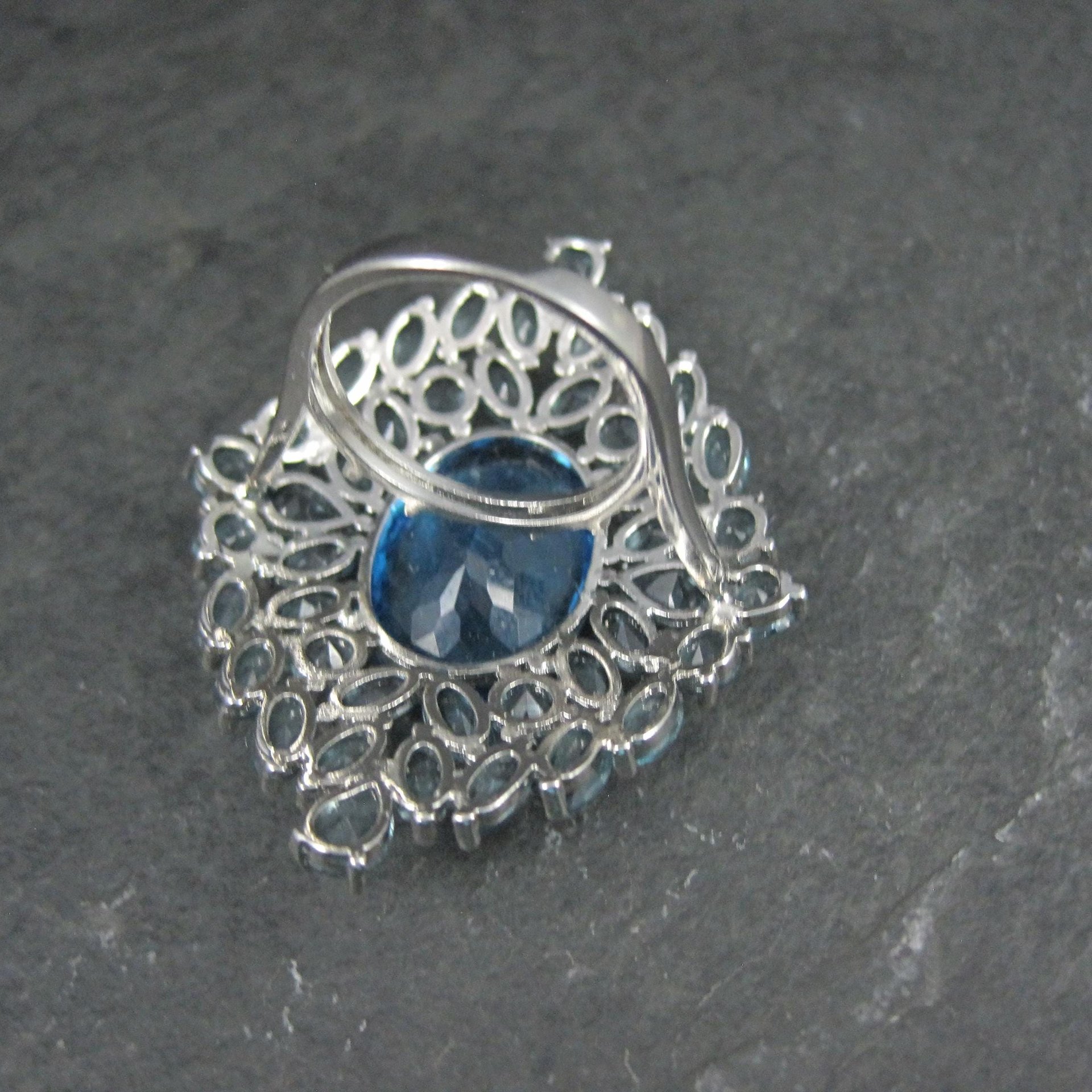 Huge Sterling Silver Blue Cz Cocktail Ring Size 6