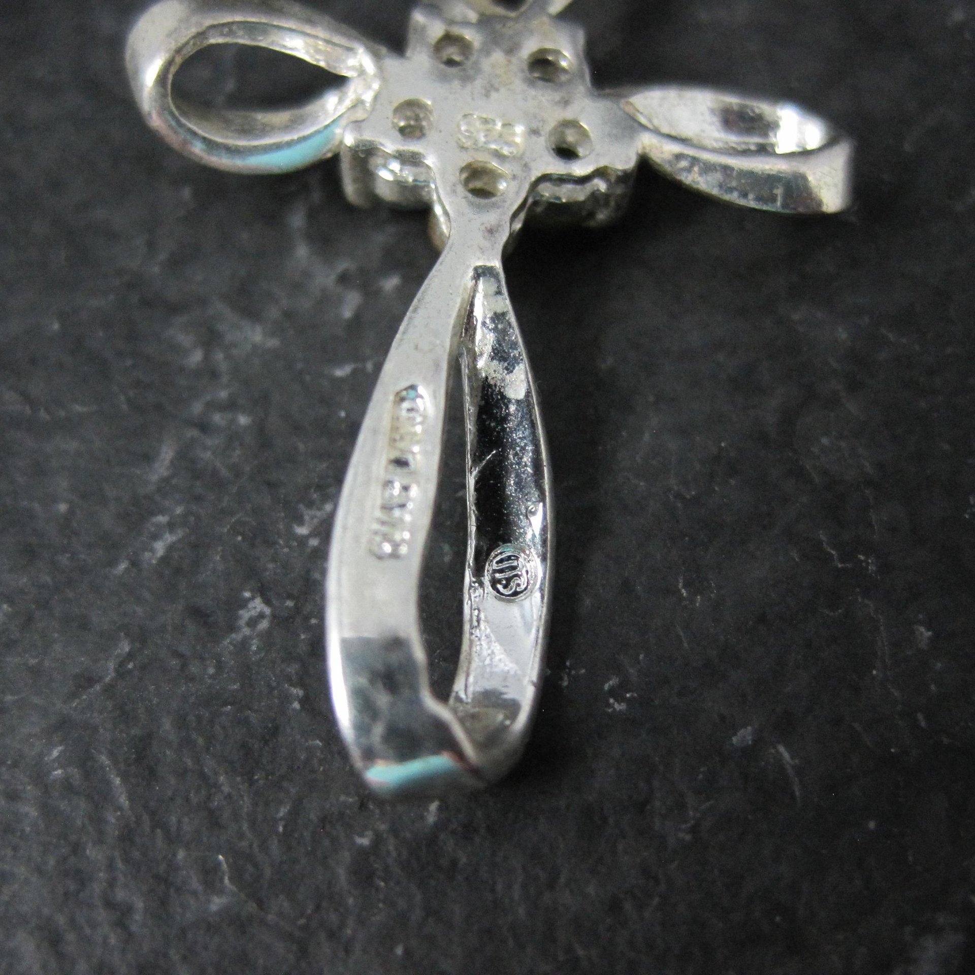 Simple Sterling Gemstone Cross Pendant Estate Silver