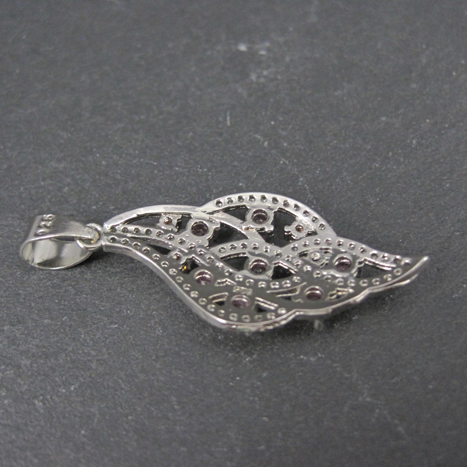 Estate Sterling Champagne Orange and Pink Cz Pendant