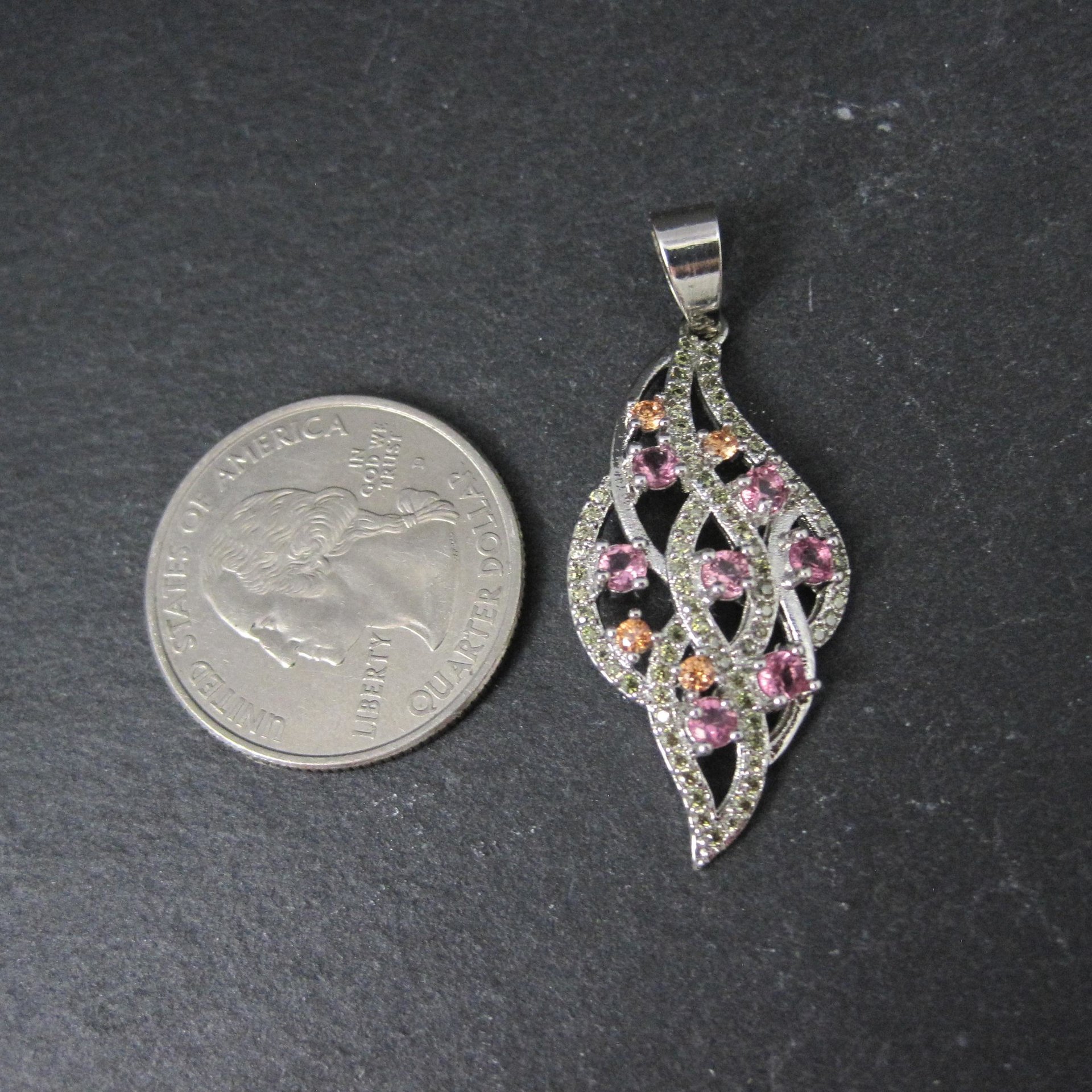 Estate Sterling Champagne Orange and Pink Cz Pendant