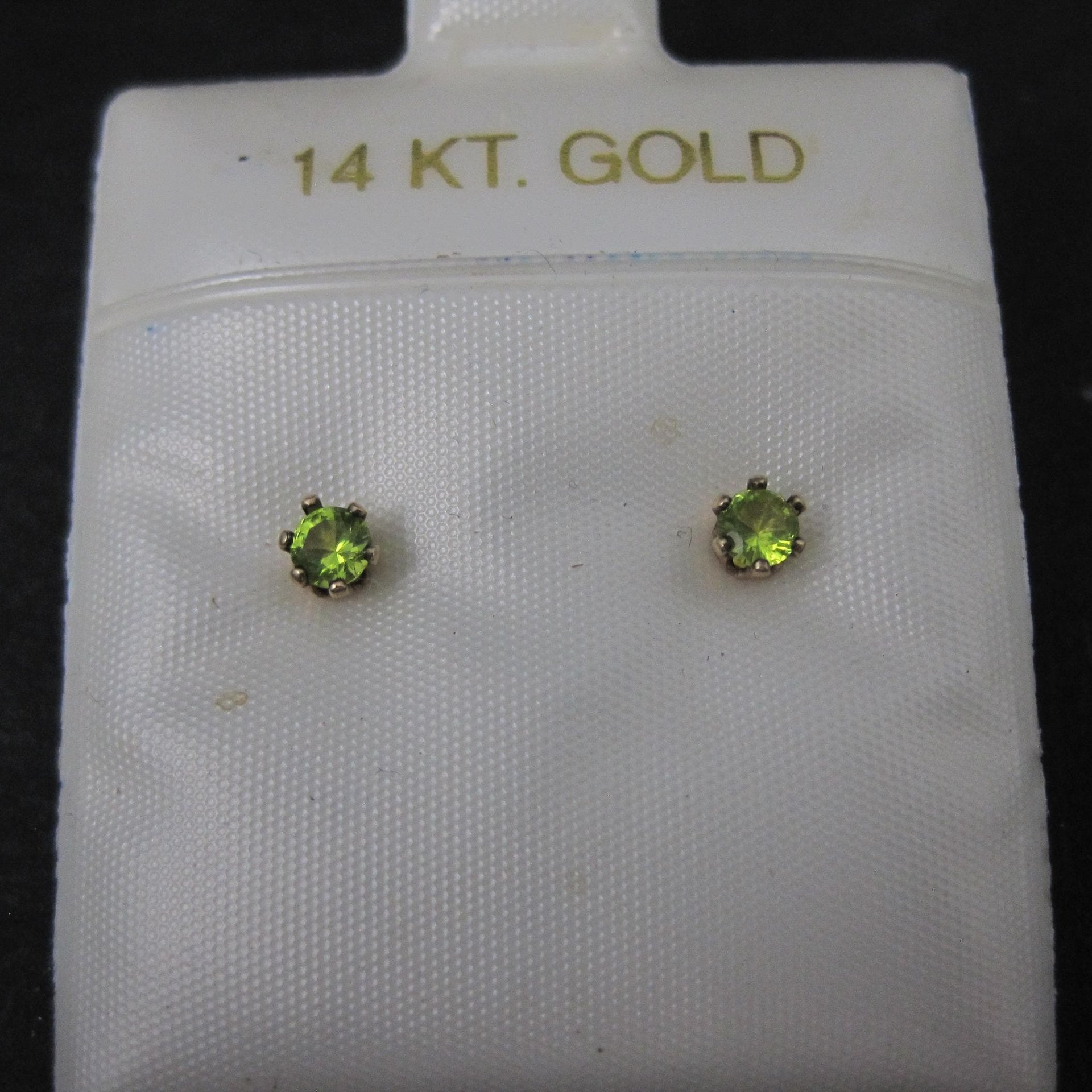 Vintage 3mm Yellow Green Cz Stud Earrings 14K Gold Filled New Old Stock