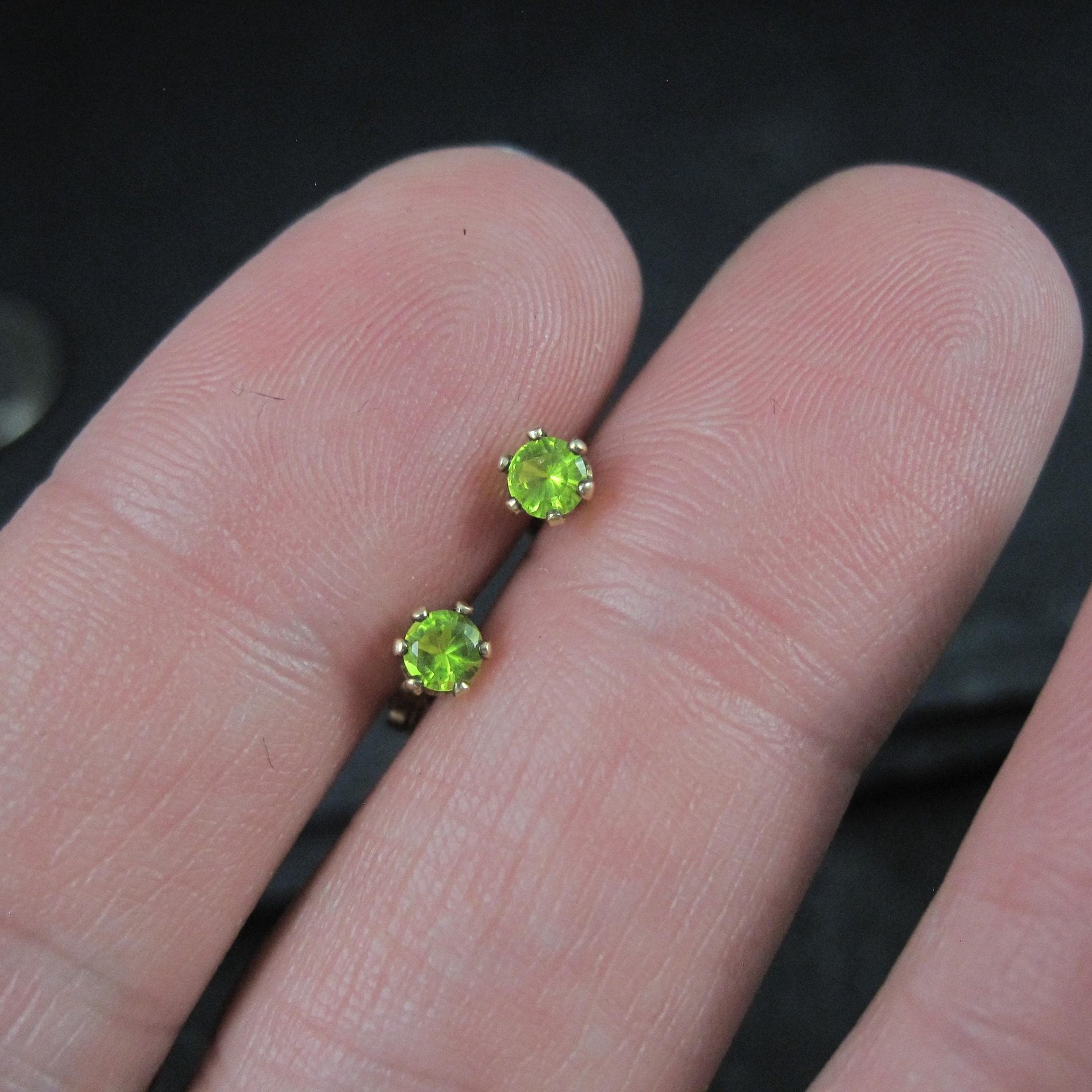 Vintage 3mm Yellow Green Cz Stud Earrings 14K Gold Filled New Old Stock