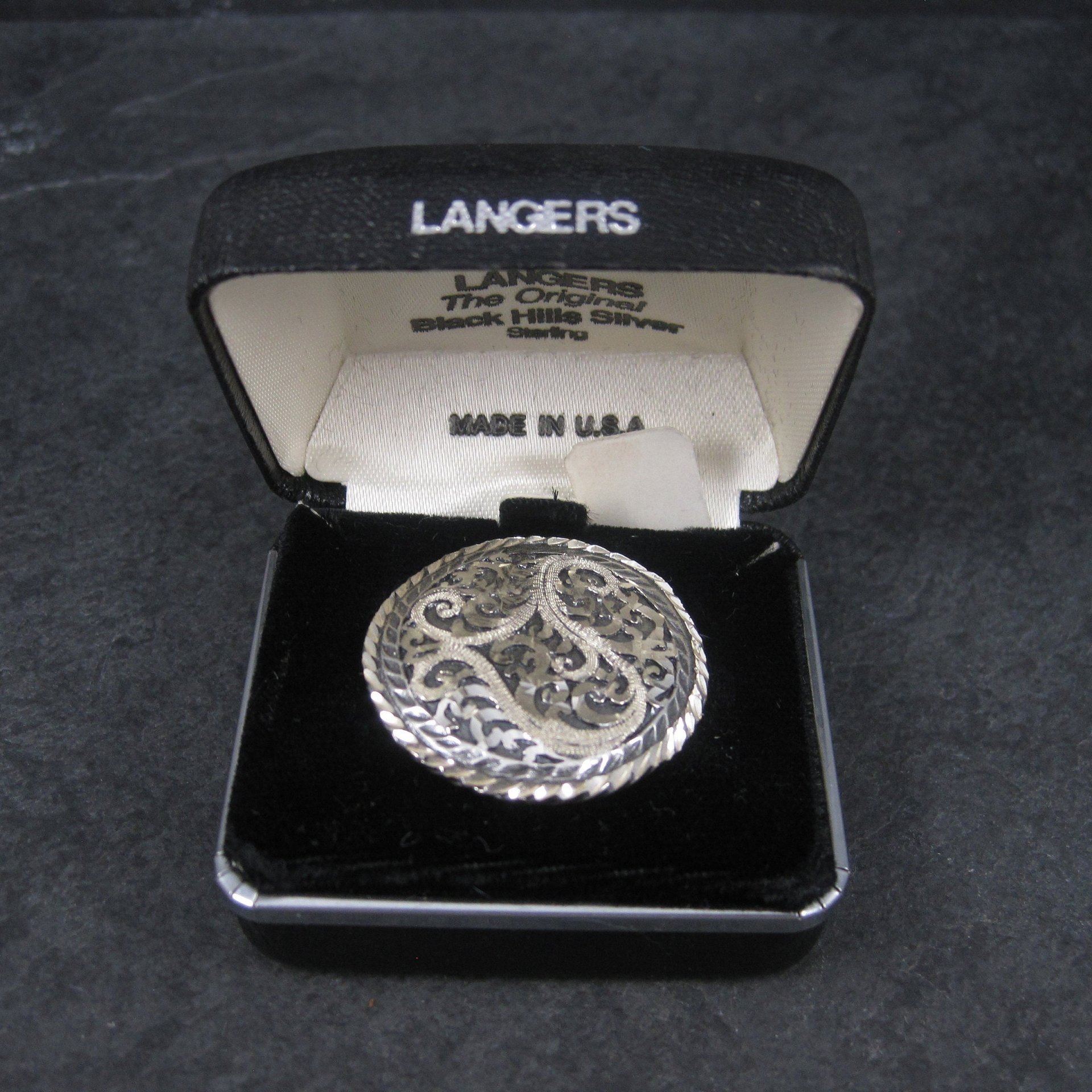 Vintage Black Hills Sterling Silver Brooch | Round Leaf Design Pin by Langers | South Dakota Jewelry Gift NOS