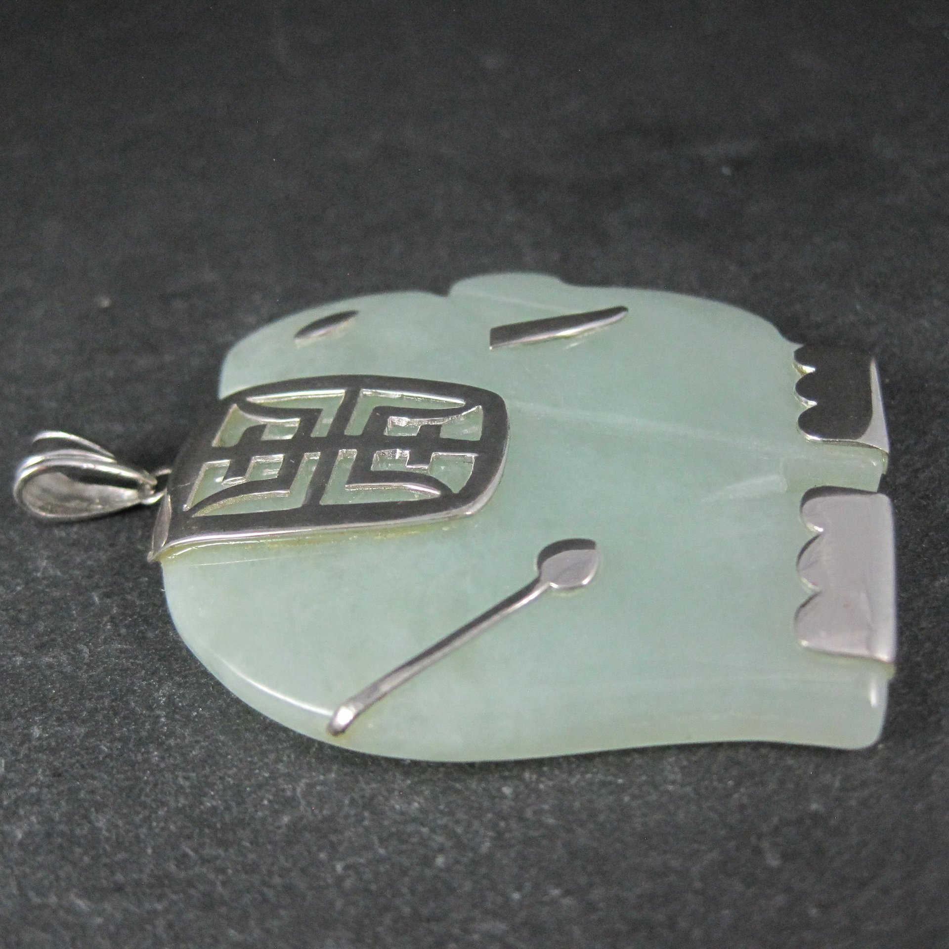 Huge Sterling Silver Jade Elephant Pendant