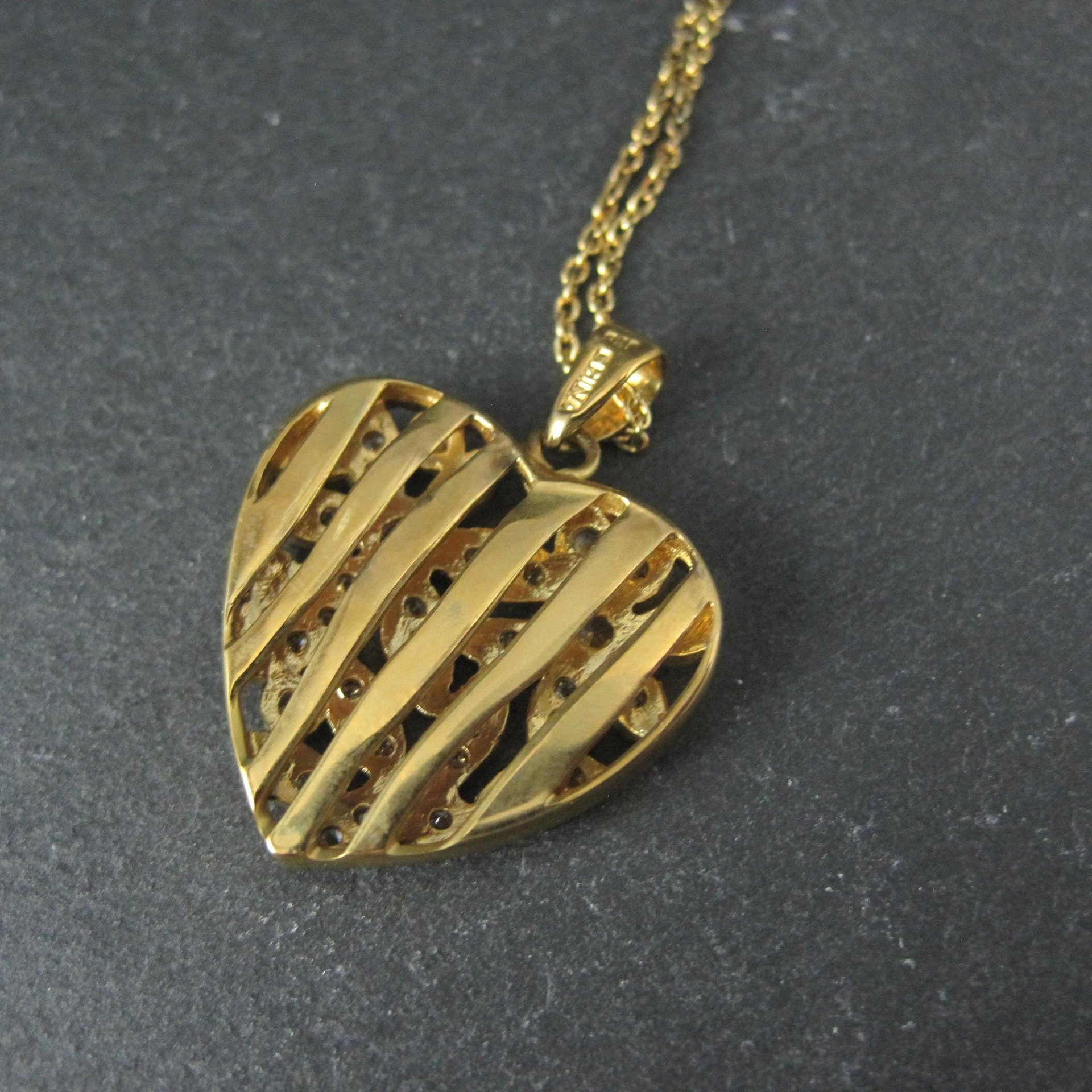 Estate Vermeil Sterling Flower Heart Pendant Necklace