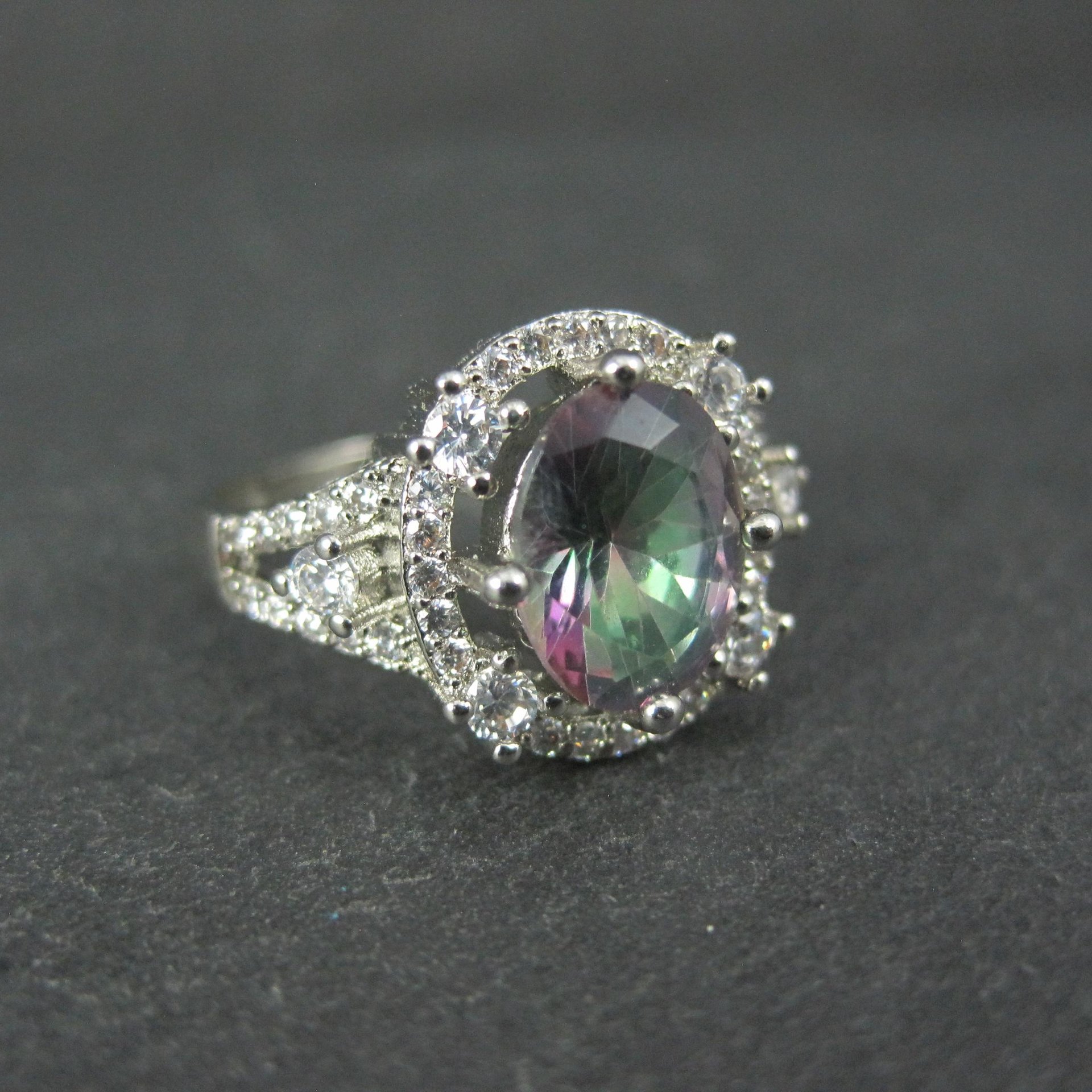 Estate Sterling Silver Mystic Topaz Cz Ring Size 7