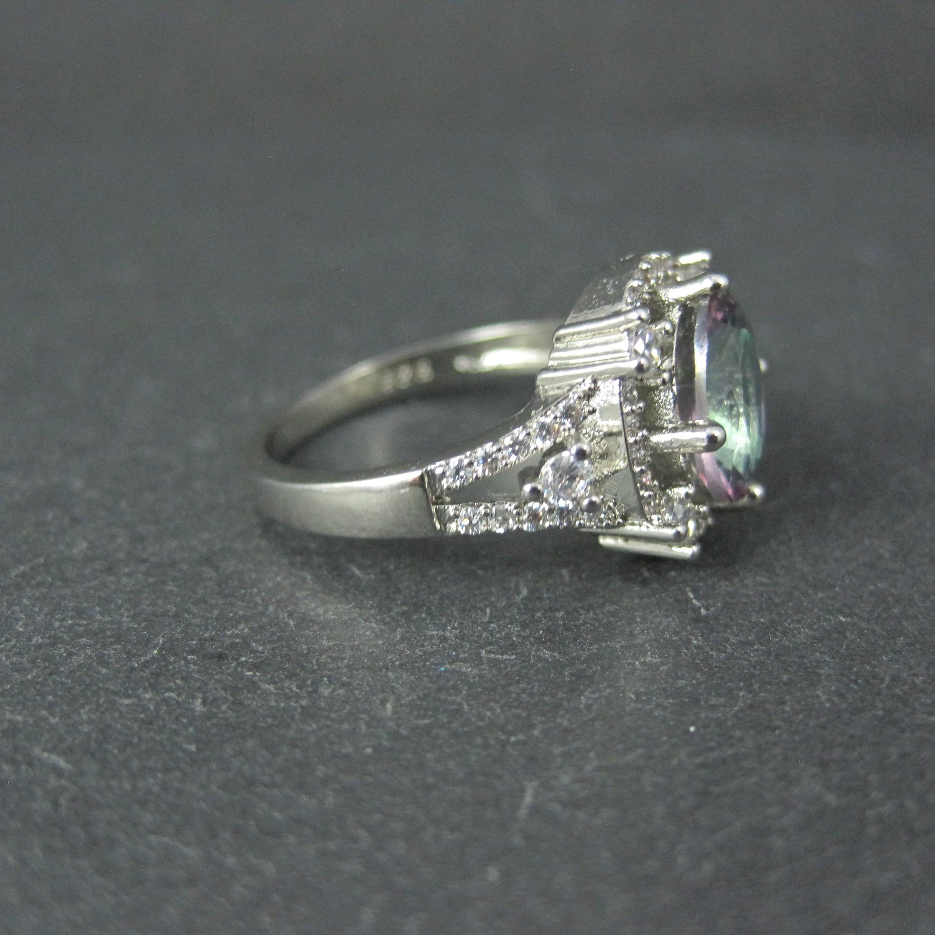 Estate Sterling Silver Mystic Topaz Cz Ring Size 7