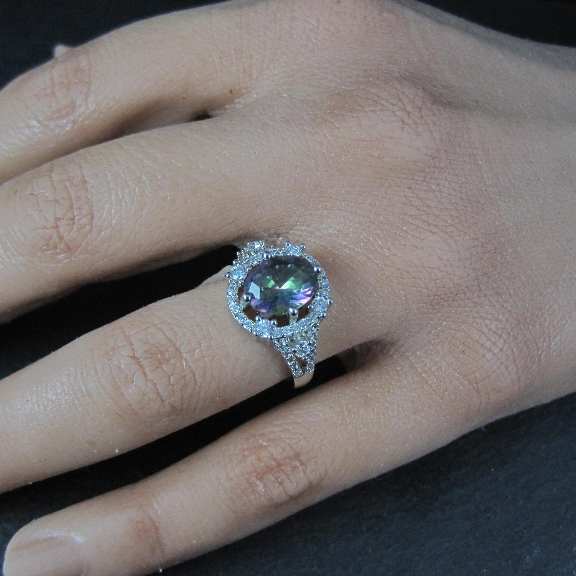 Estate Sterling Silver Mystic Topaz Cz Ring Size 7