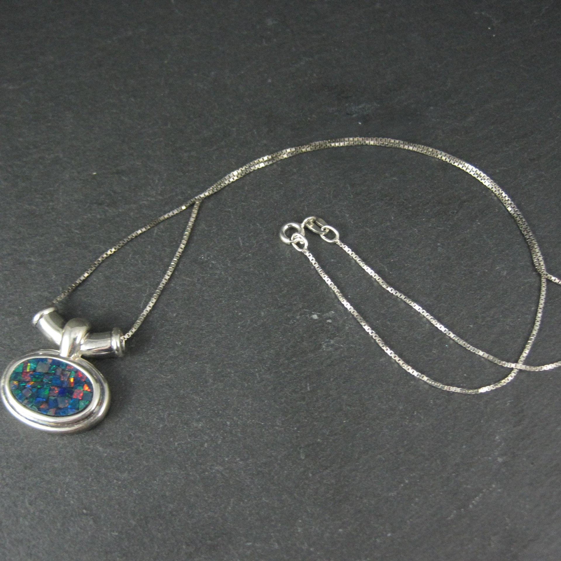 Sterling Mosaic Opal Inlay Pendant Necklace