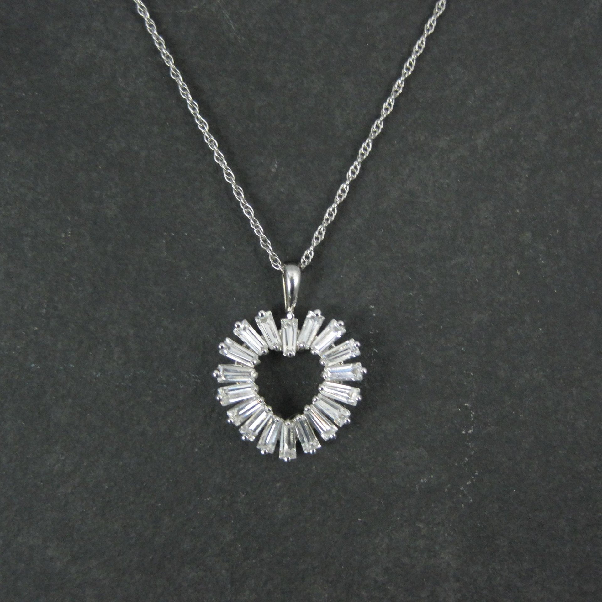 Sterling Silver Baguette Cz Heart Pendant Necklace Ross Simons
