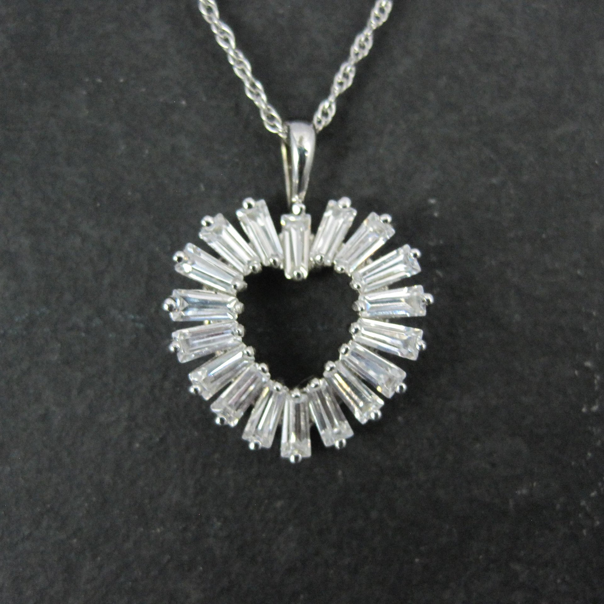 Sterling Silver Baguette Cz Heart Pendant Necklace Ross Simons