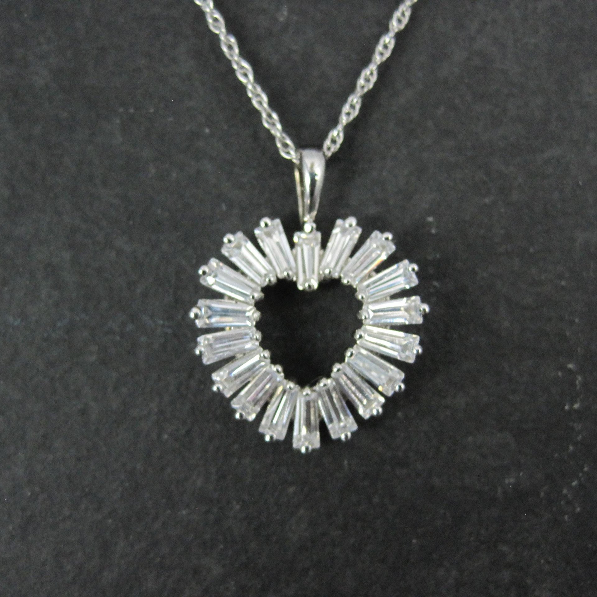 Sterling Silver Baguette Cz Heart Pendant Necklace Ross Simons