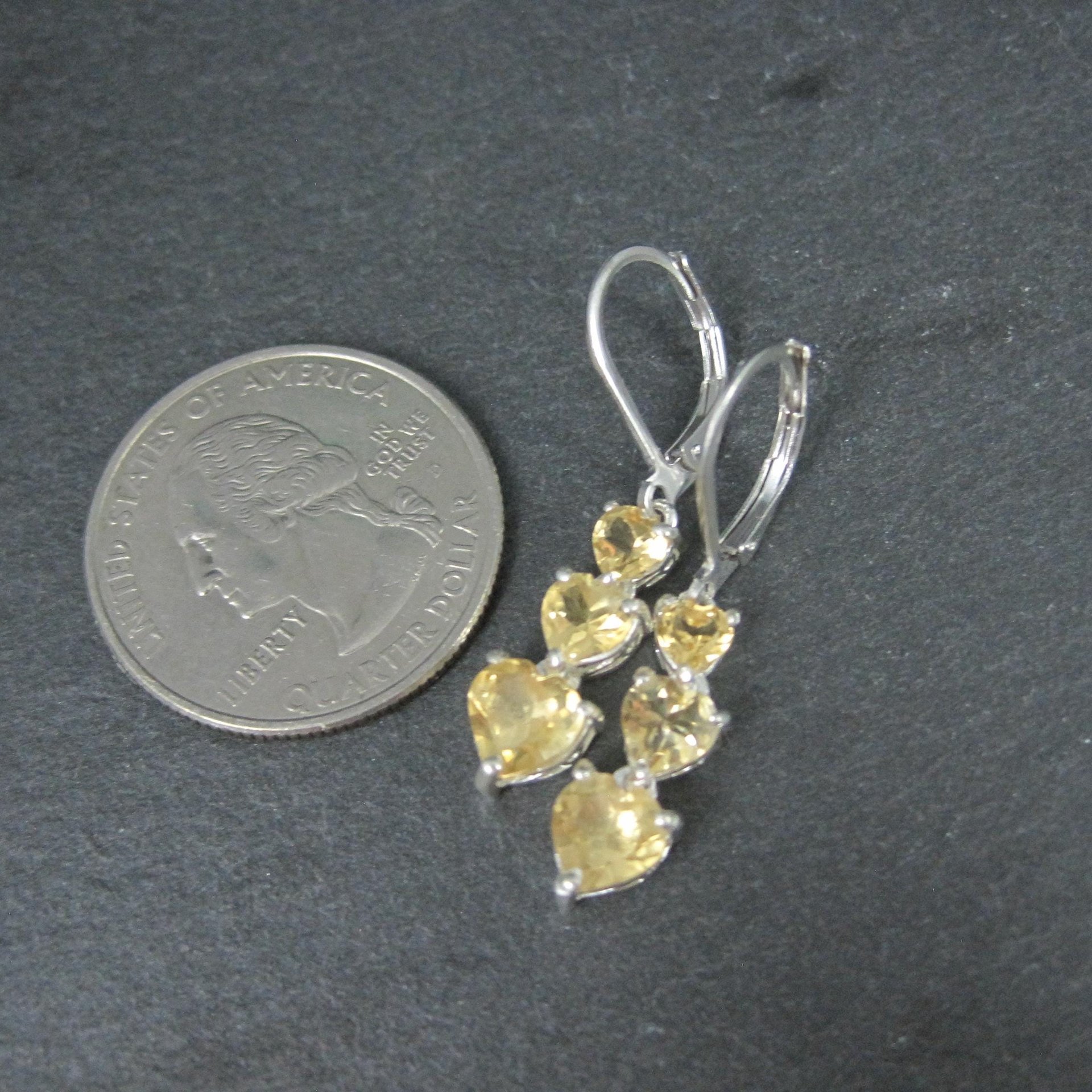 Sterling Silver Citrine Heart Earrings Lever Back by Chuck Clemency Estate Jewelry