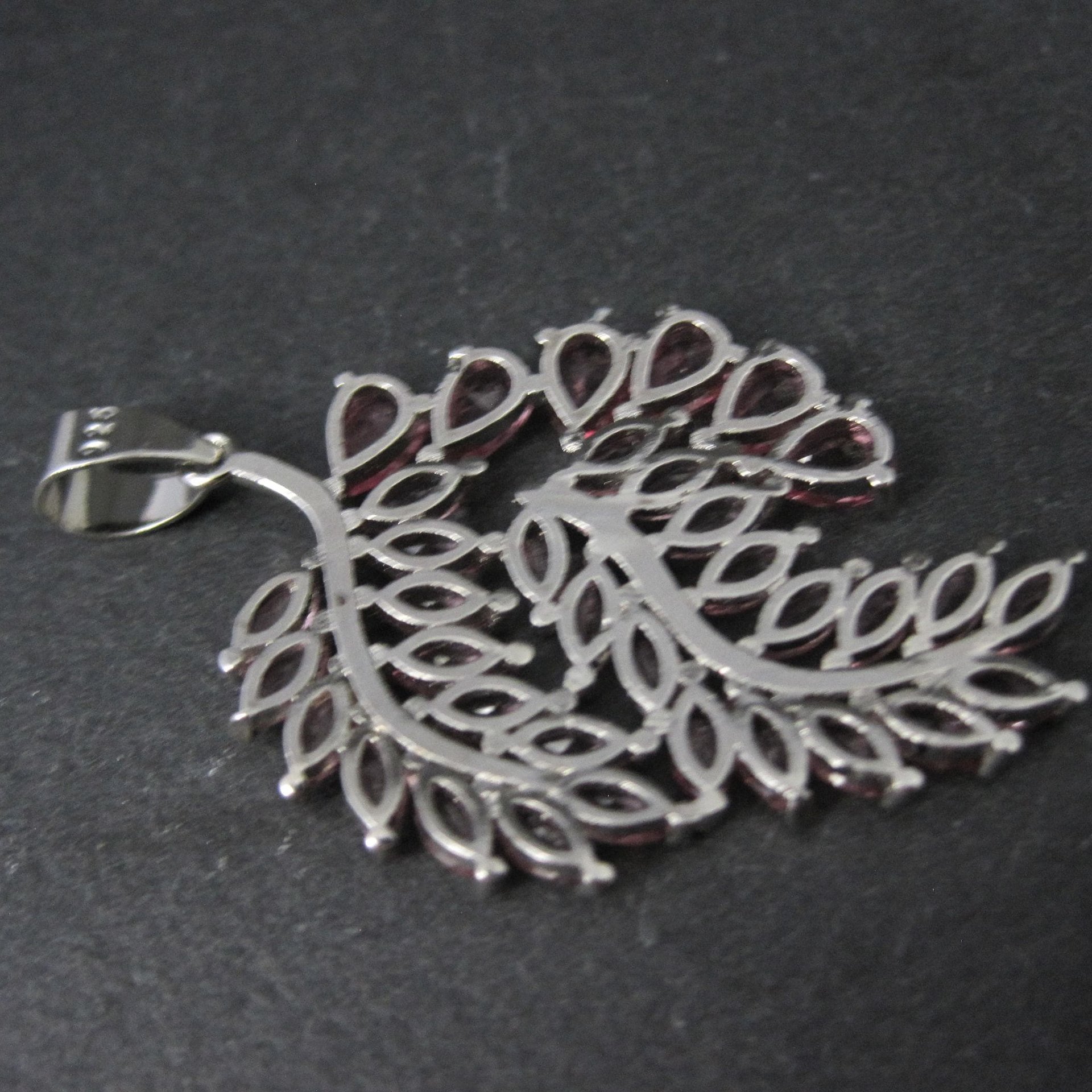 Estate Sterling Silver Pink Ice Cubic Zirconia Leaf Pendant