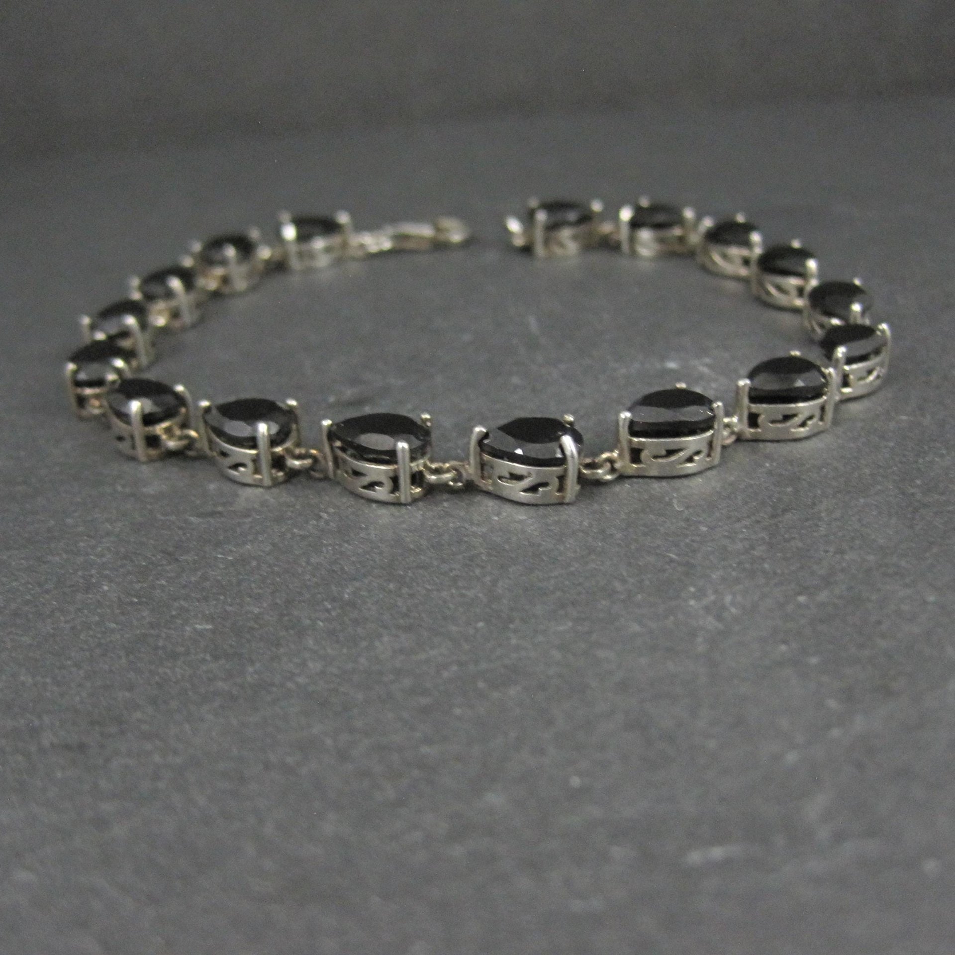 Faceted Pear Cut Black Tourmaline Bracelet Sterling Silver 8.25 Inches