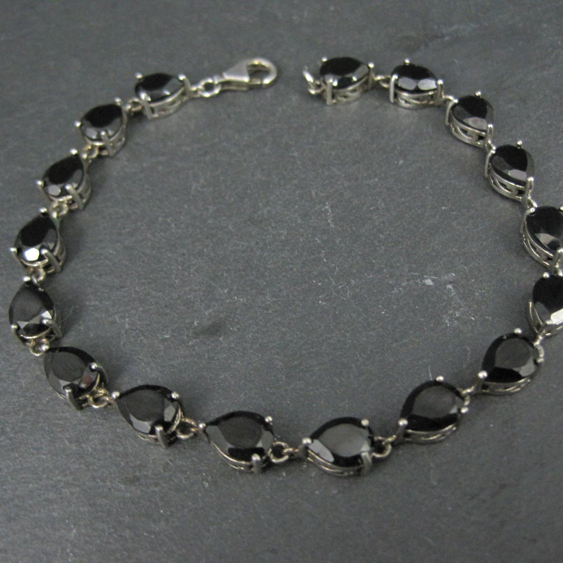 Faceted Pear Cut Black Tourmaline Bracelet Sterling Silver 8.25 Inches