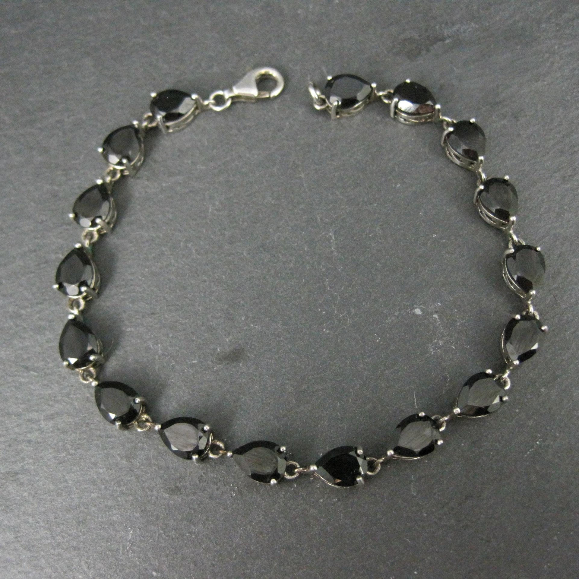 Faceted Pear Cut Black Tourmaline Bracelet Sterling Silver 8.25 Inches