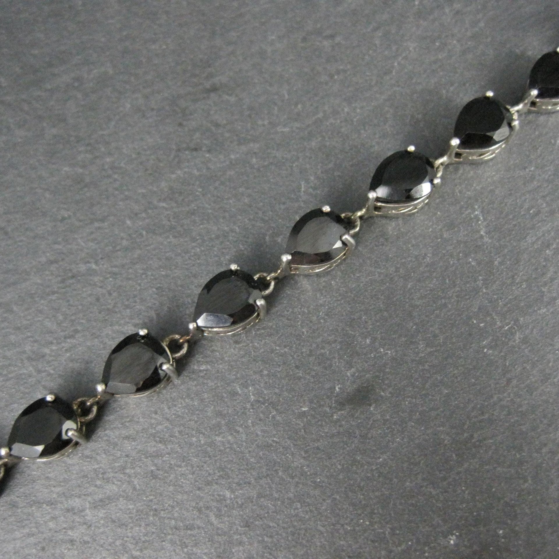 Faceted Pear Cut Black Tourmaline Bracelet Sterling Silver 8.25 Inches