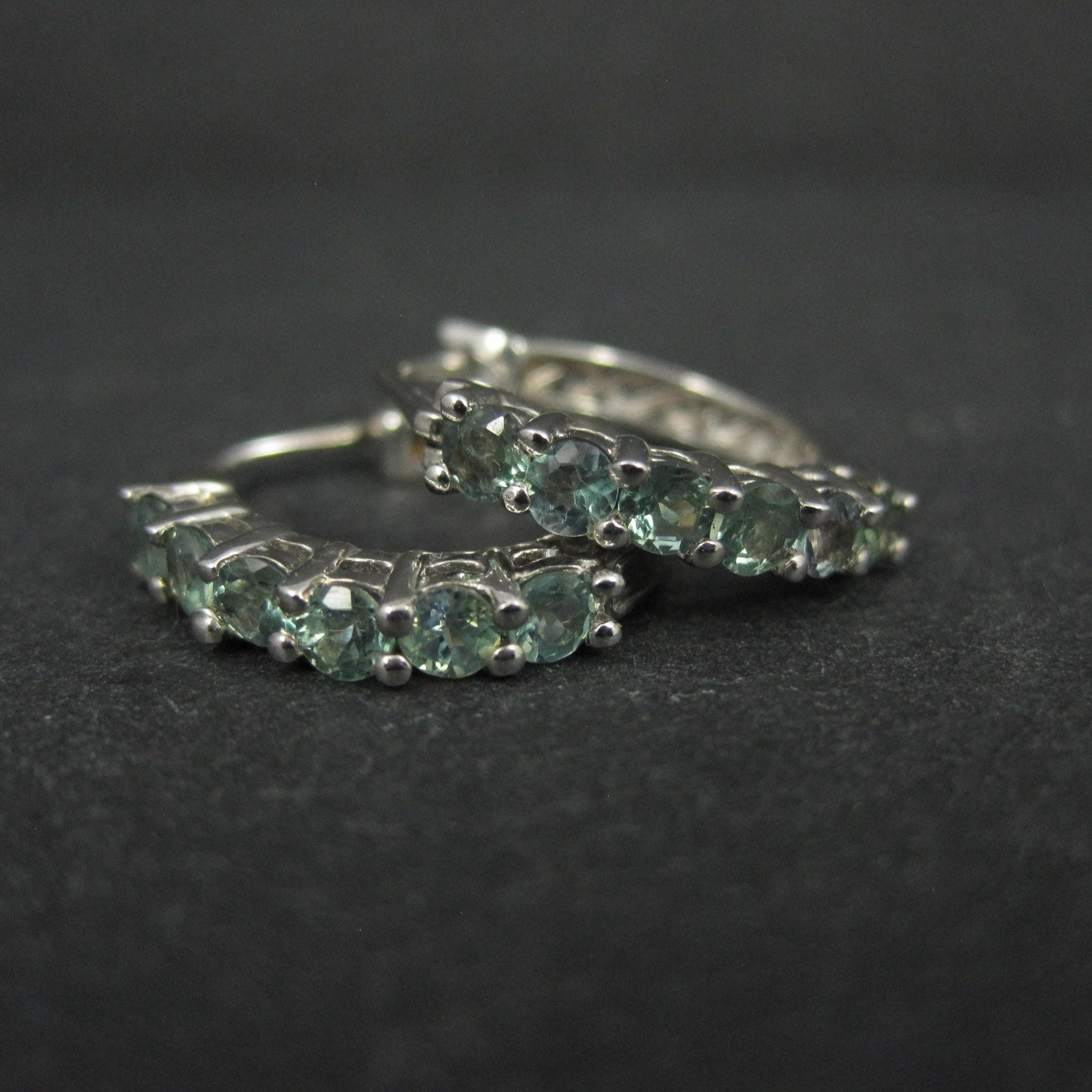 Sterling Silver Color Change Blue Green Sapphire Latch Hoop Earrings