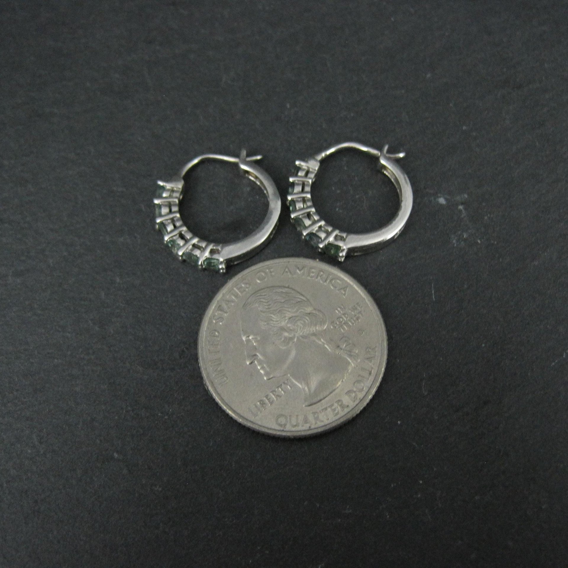 Sterling Silver Color Change Blue Green Sapphire Latch Hoop Earrings