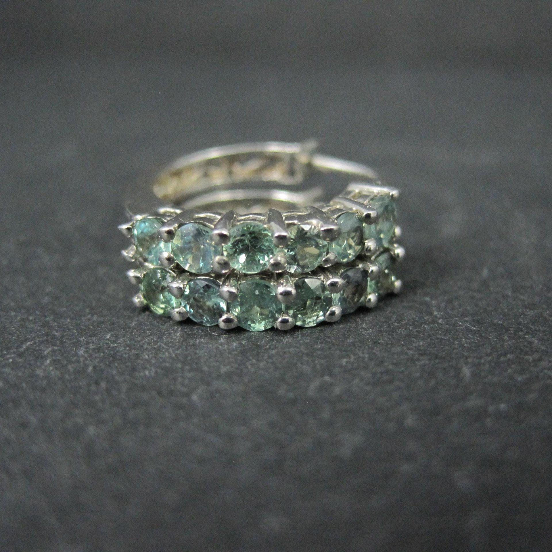 Sterling Silver Color Change Blue Green Sapphire Latch Hoop Earrings