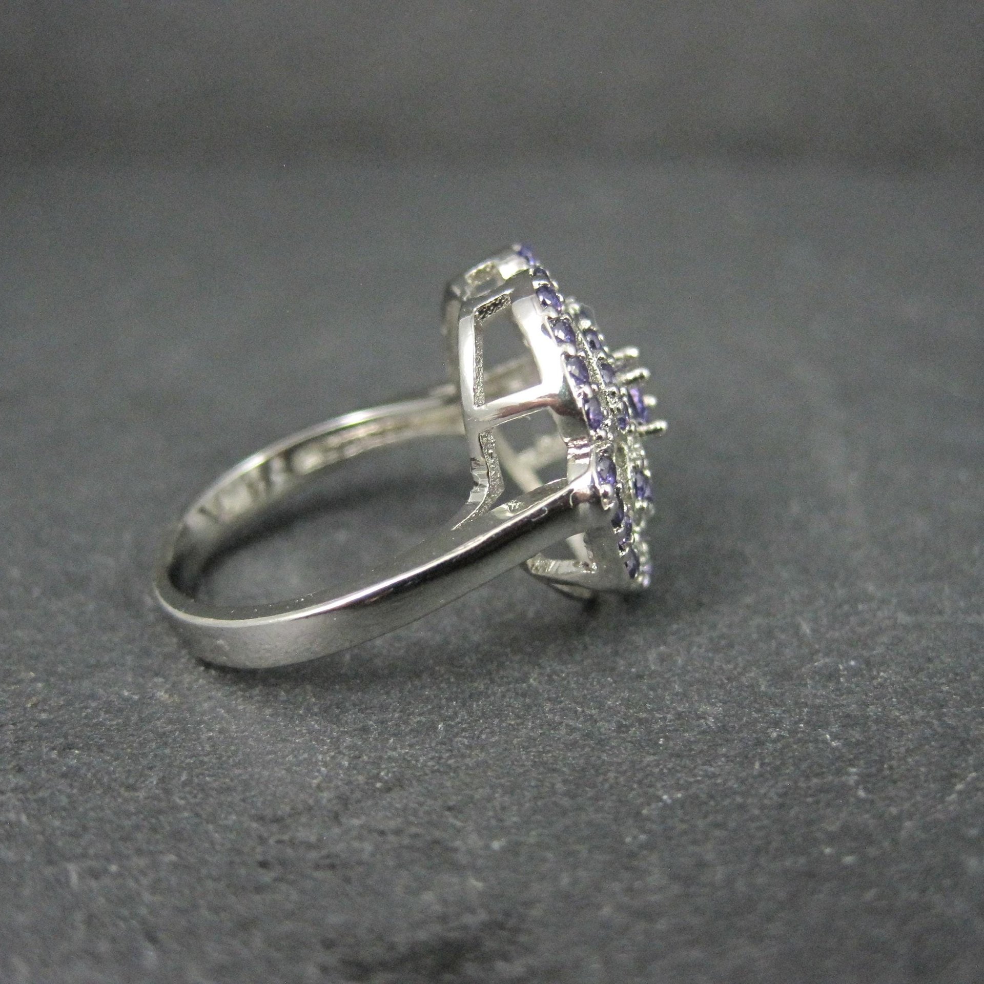 Purple Cubic Zirconia Flower Ring Size 6 Sterling Silver