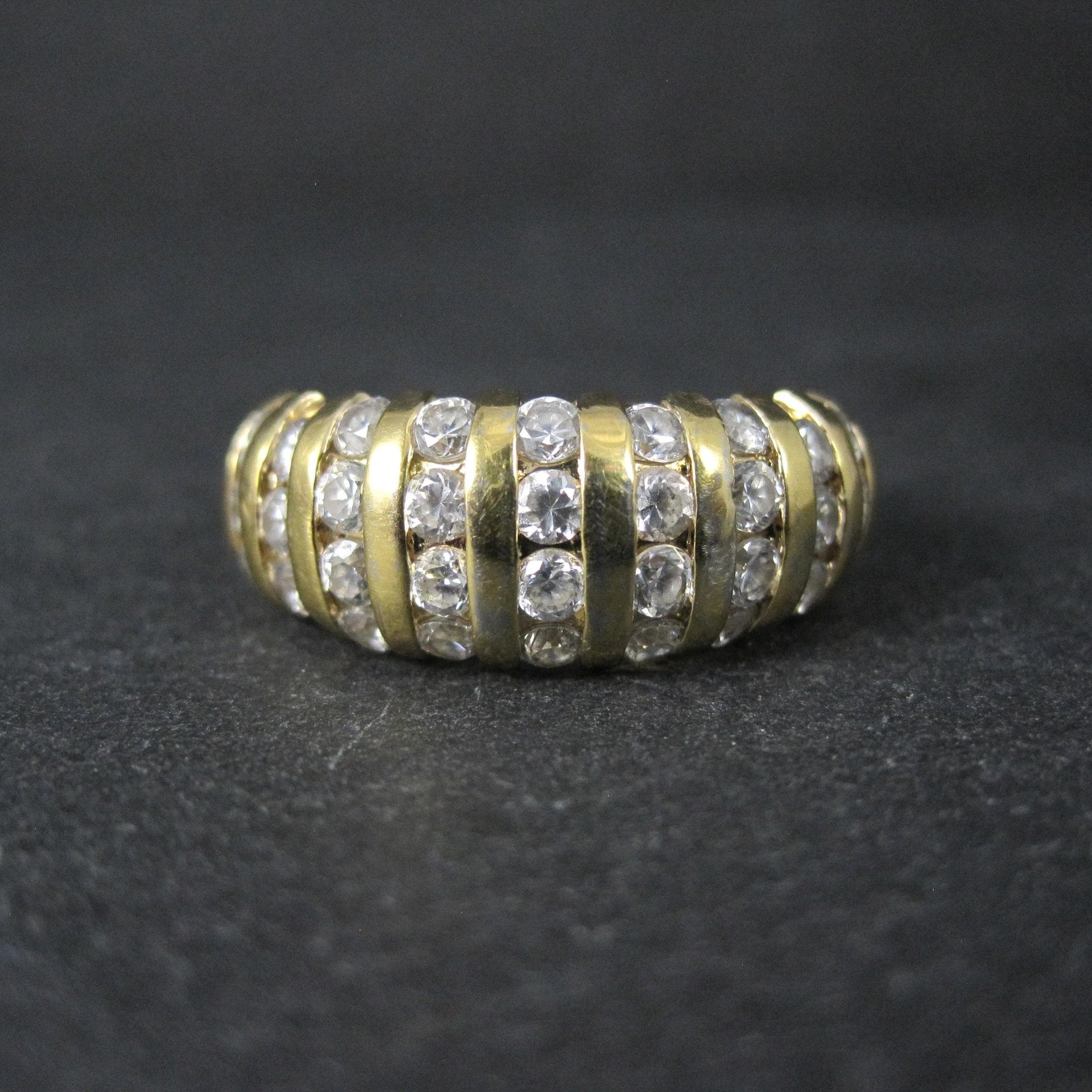 Vermeil Sterling Cz Dome Ring Size 8 Estate Jewelry