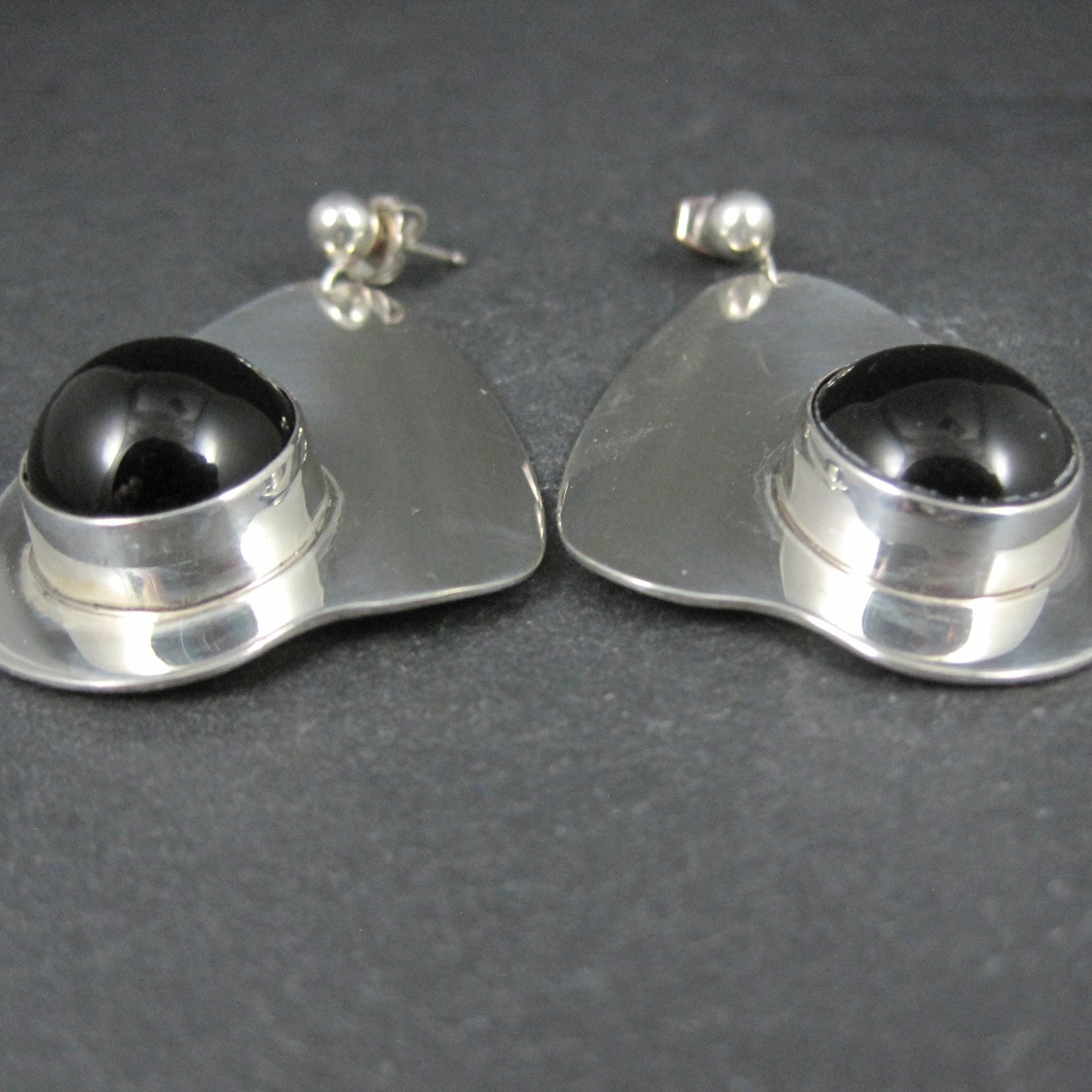 Large Sterling Silver Onyx Earrings Modernist M Kaye