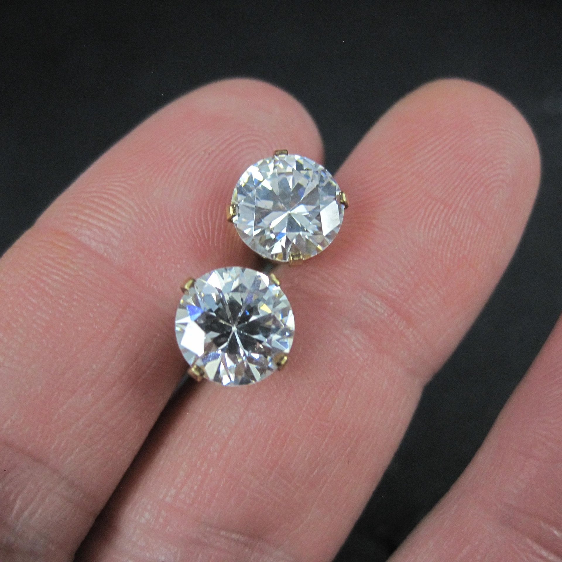 Vintage 8mm Cz Stud Earrings 14K Gold Filled New Old Stock