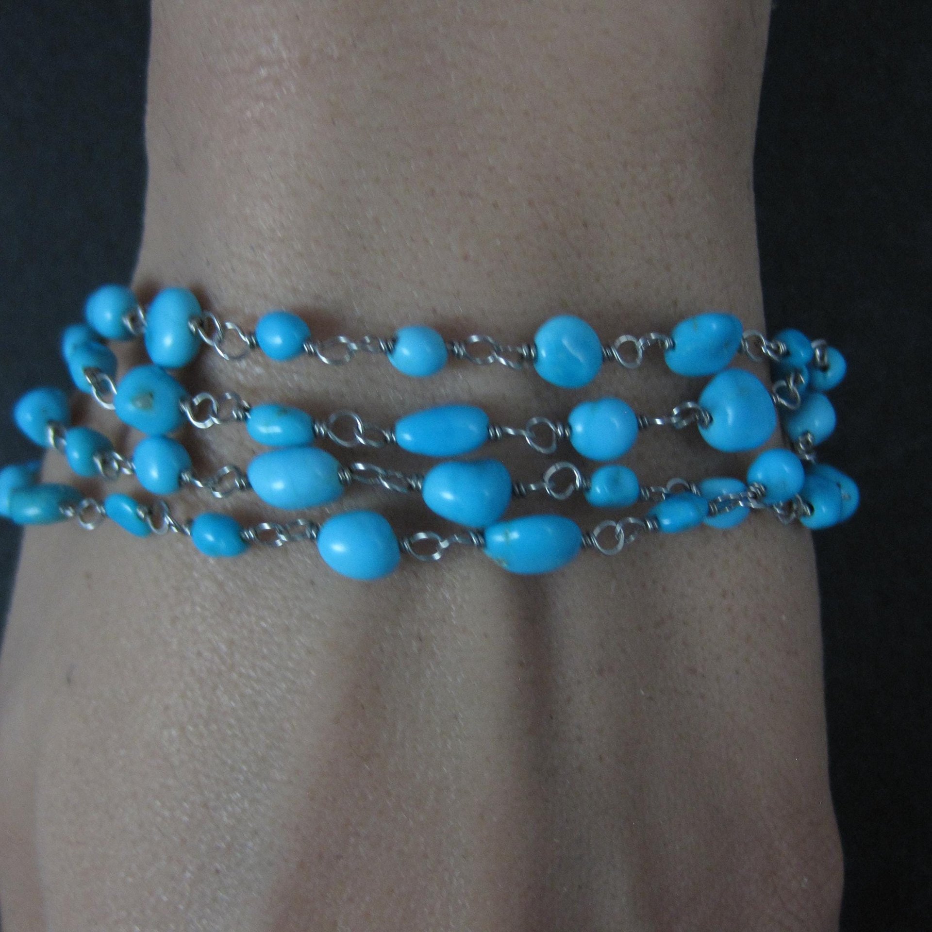 Sterling Silver 4 Strand Turquoise Bracelet