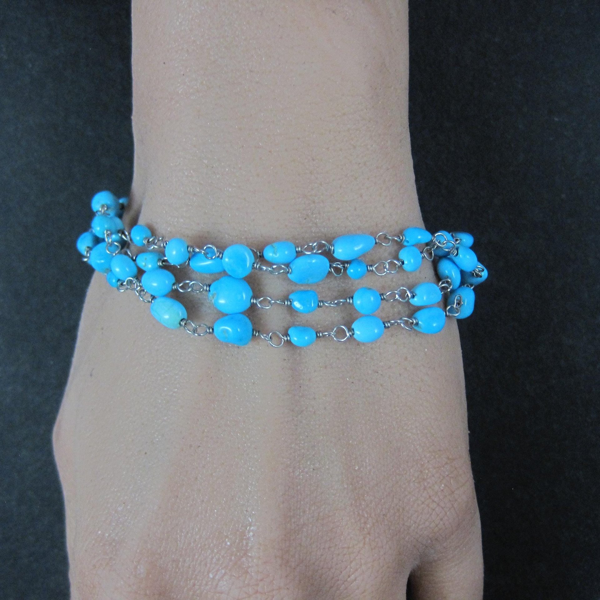 Sterling Silver 4 Strand Turquoise Bracelet