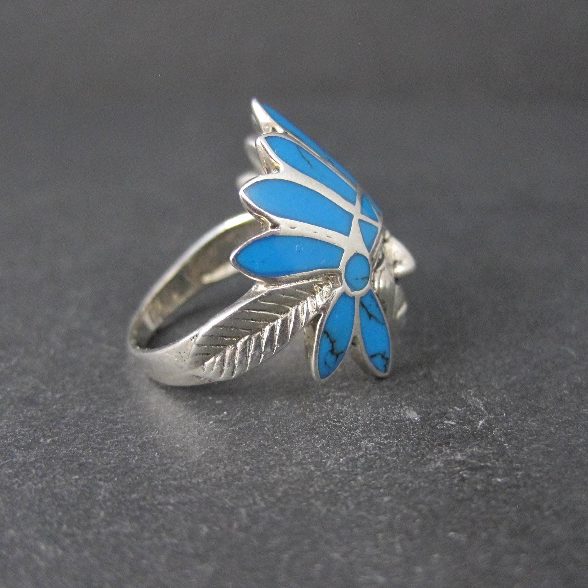 Sterling Silver Turquoise Indian Chief Turquoise Headdress Ring Size 7.5