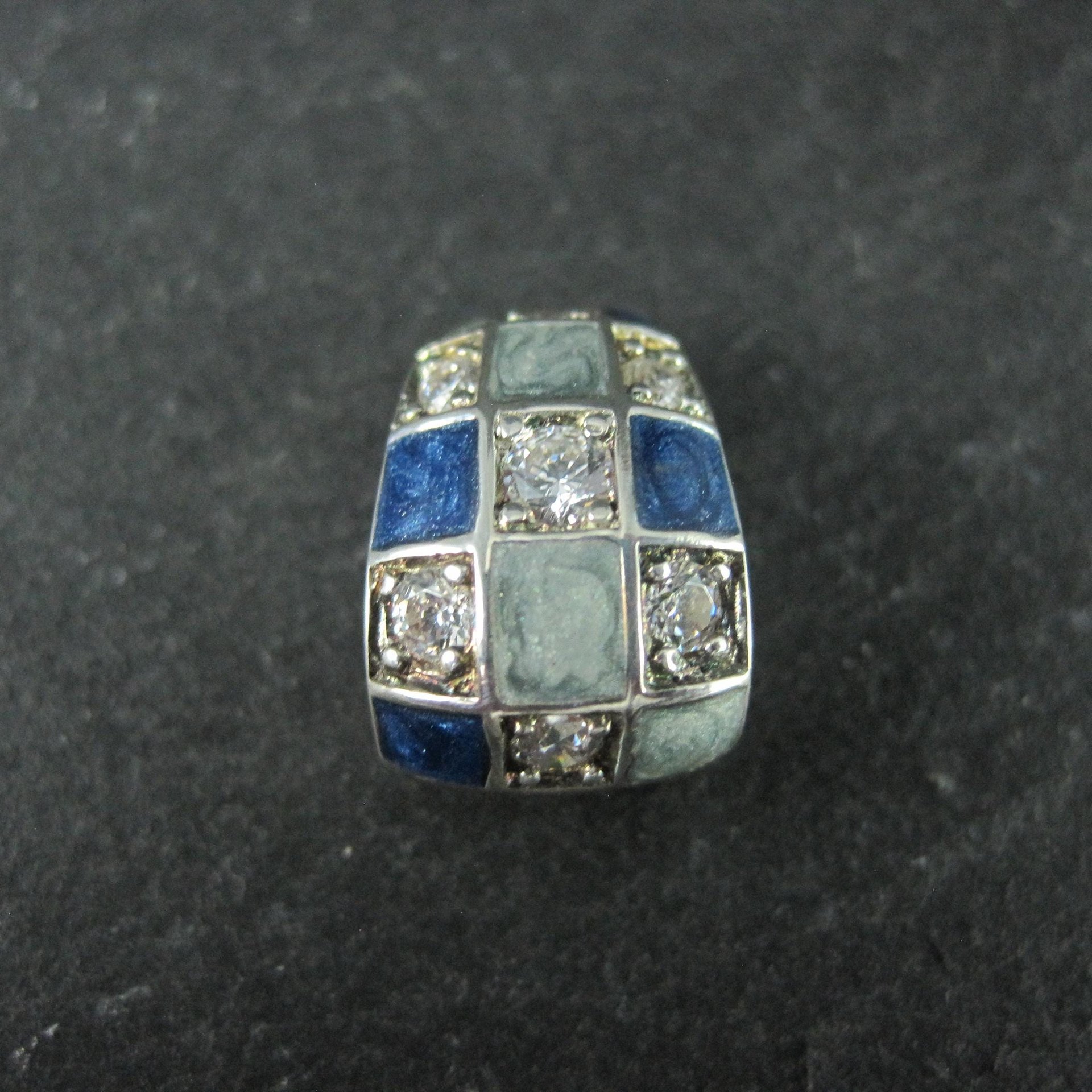 Sterling Silver Blue Enamel Diamonique Slider Pendant Ross Simons