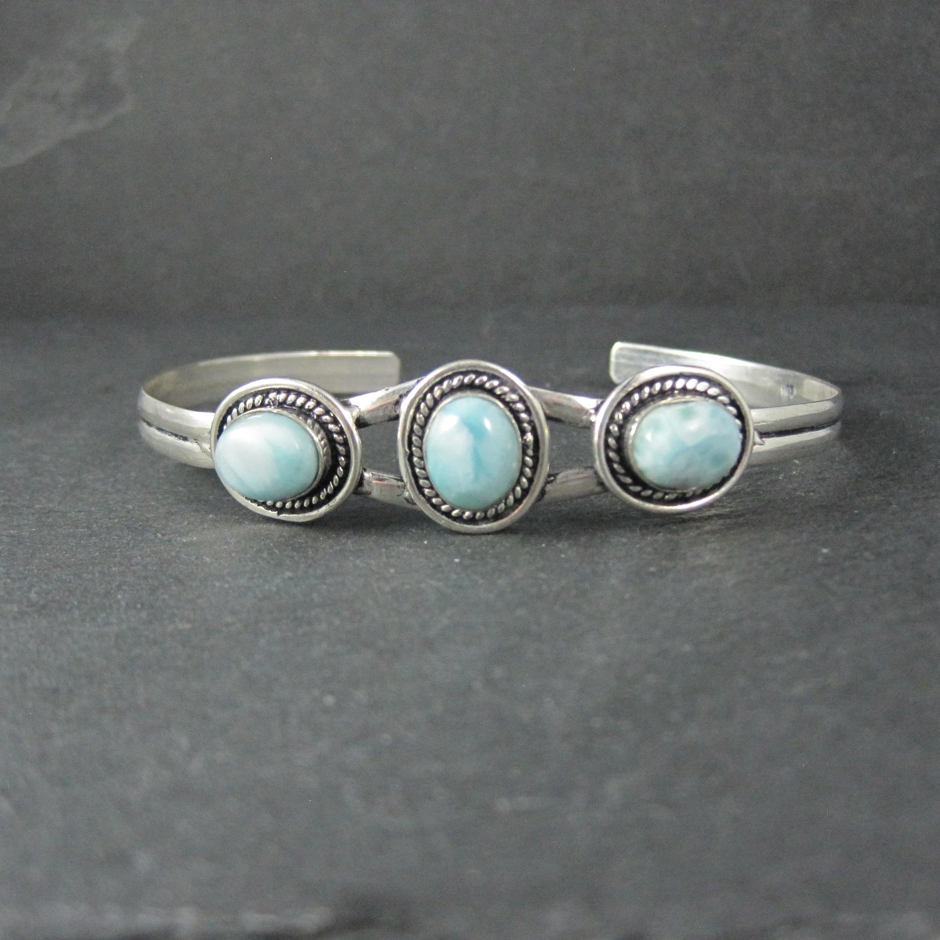Sterling Silver Larimar Cuff Bracelet 8.25" Large Wrist