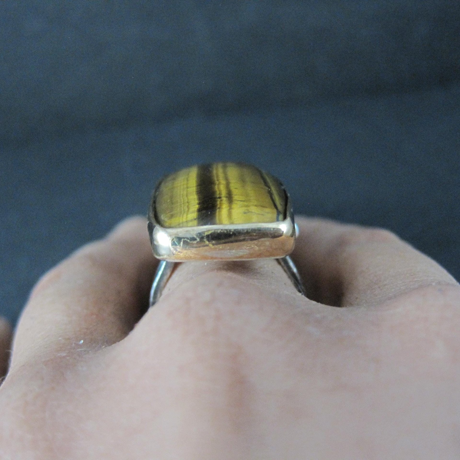 Large Vintage Sterling Tigers Eye Ring Size 7.5