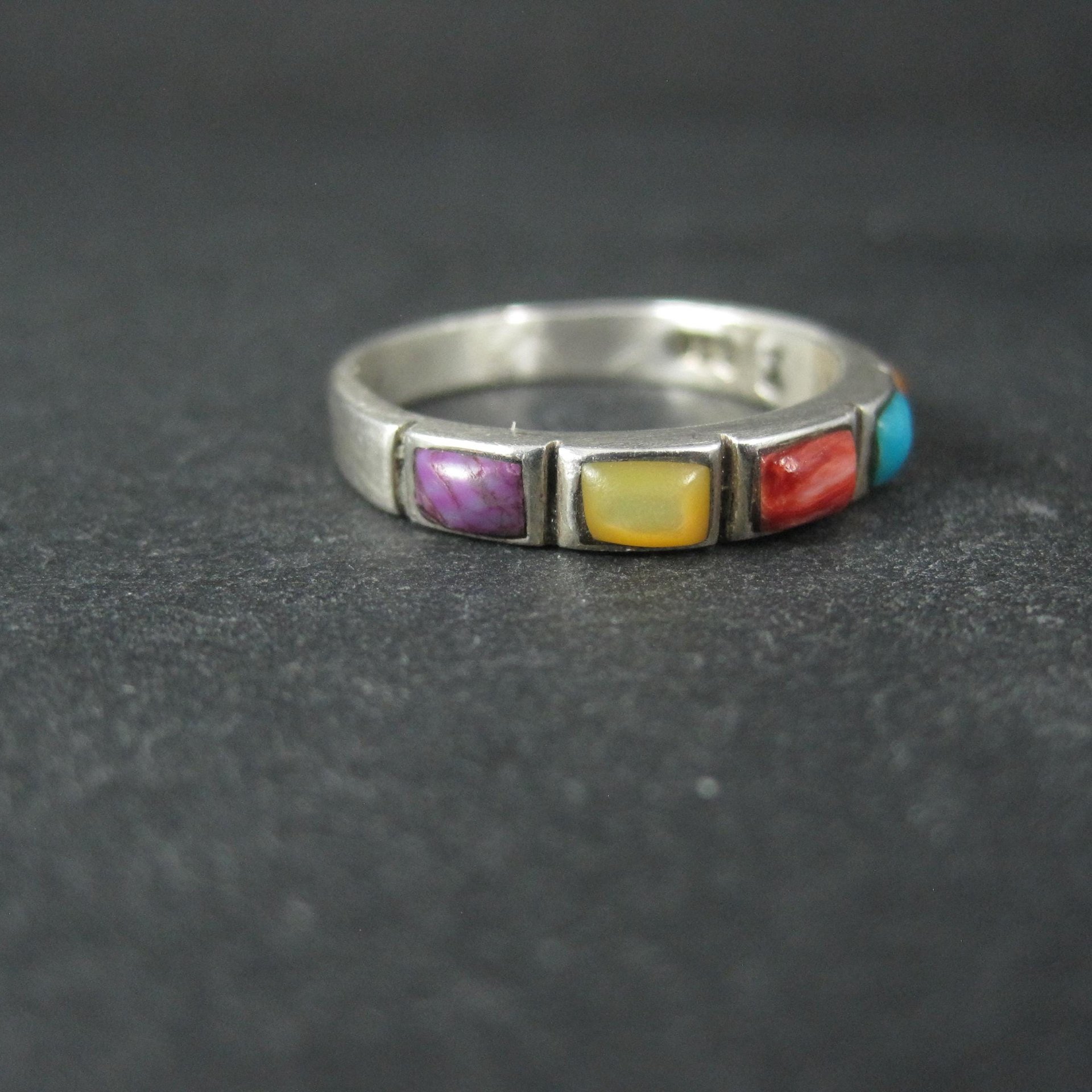 Southwestern Style Gemstone Band Ring Sterling Silver Size 9