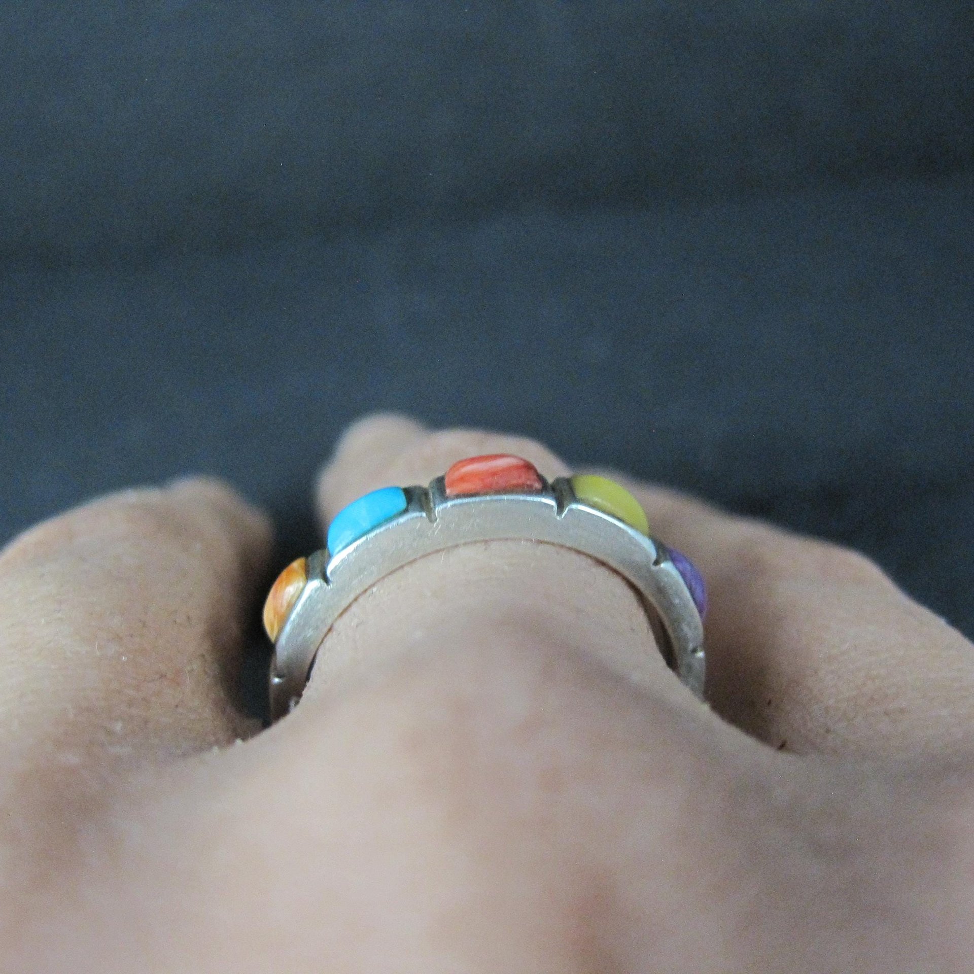 Southwestern Style Gemstone Band Ring Sterling Silver Size 9