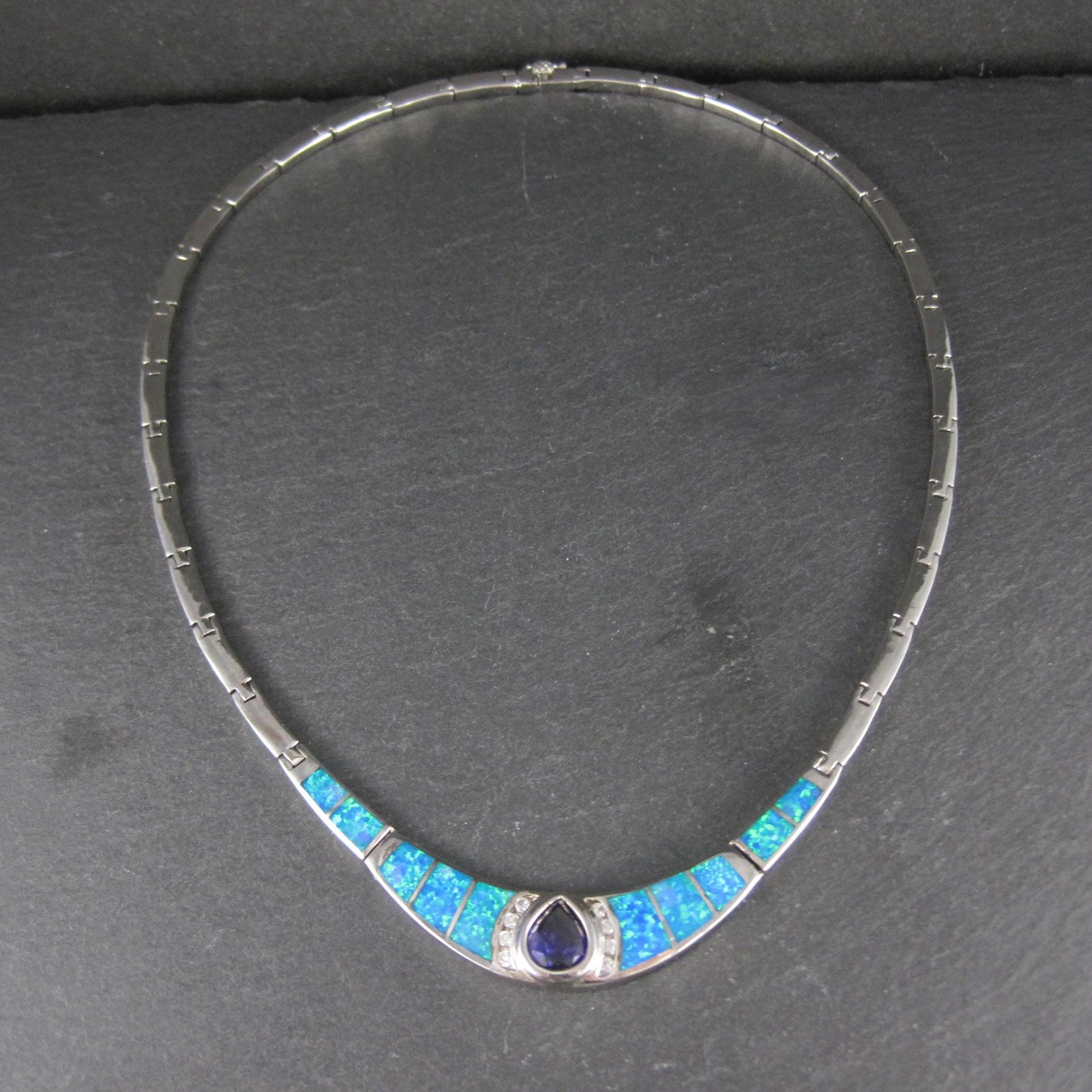 Estate Sterling Opal Inlay Amethyst Necklace
