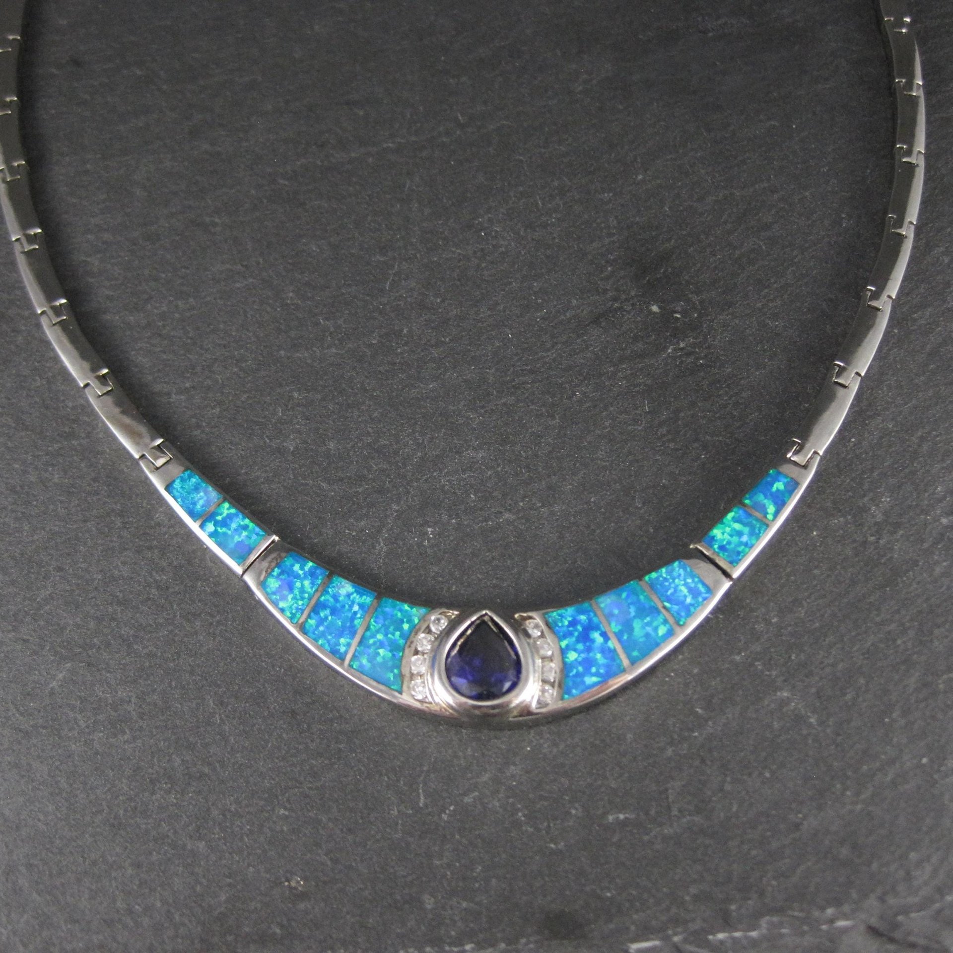 Estate Sterling Opal Inlay Amethyst Necklace
