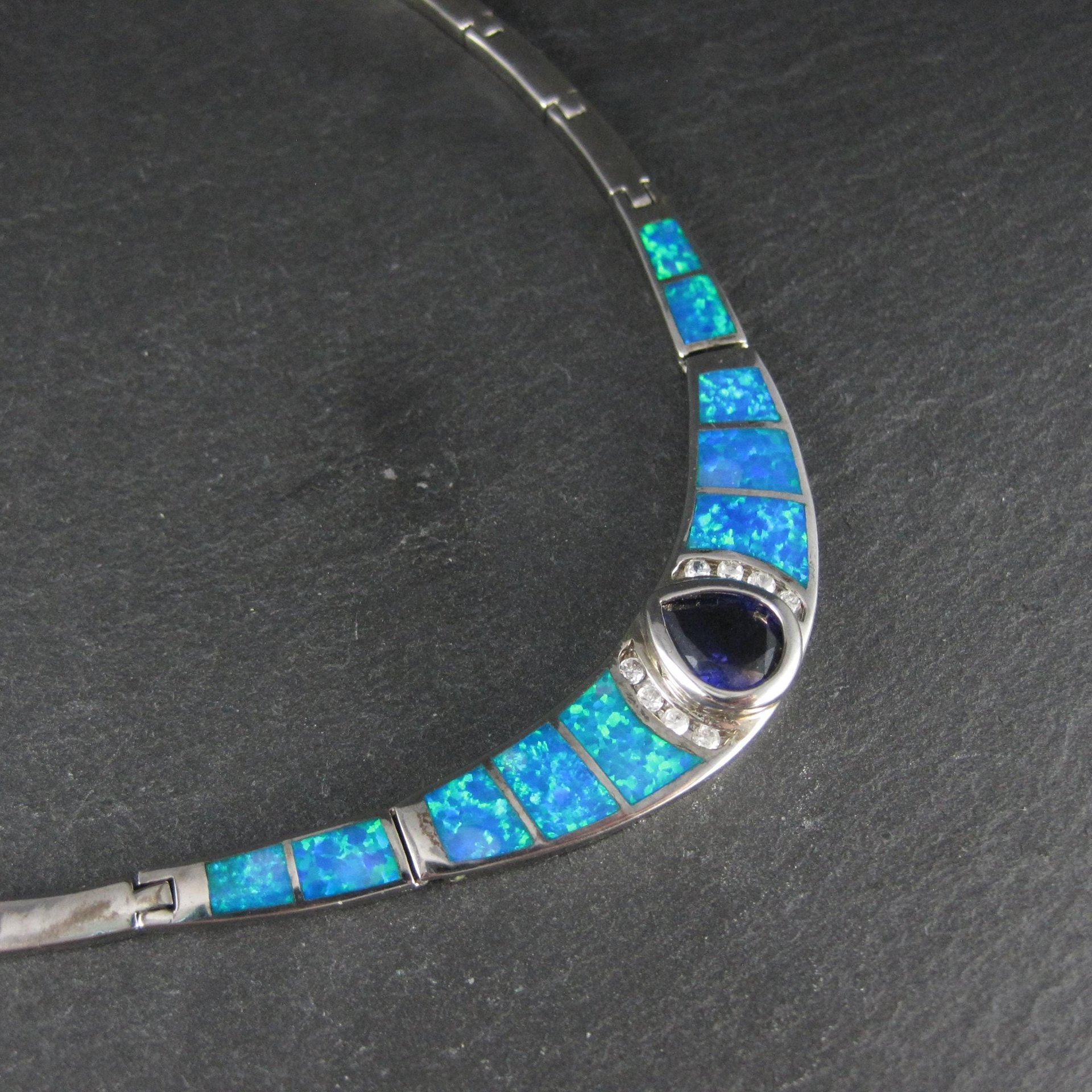 Estate Sterling Opal Inlay Amethyst Necklace